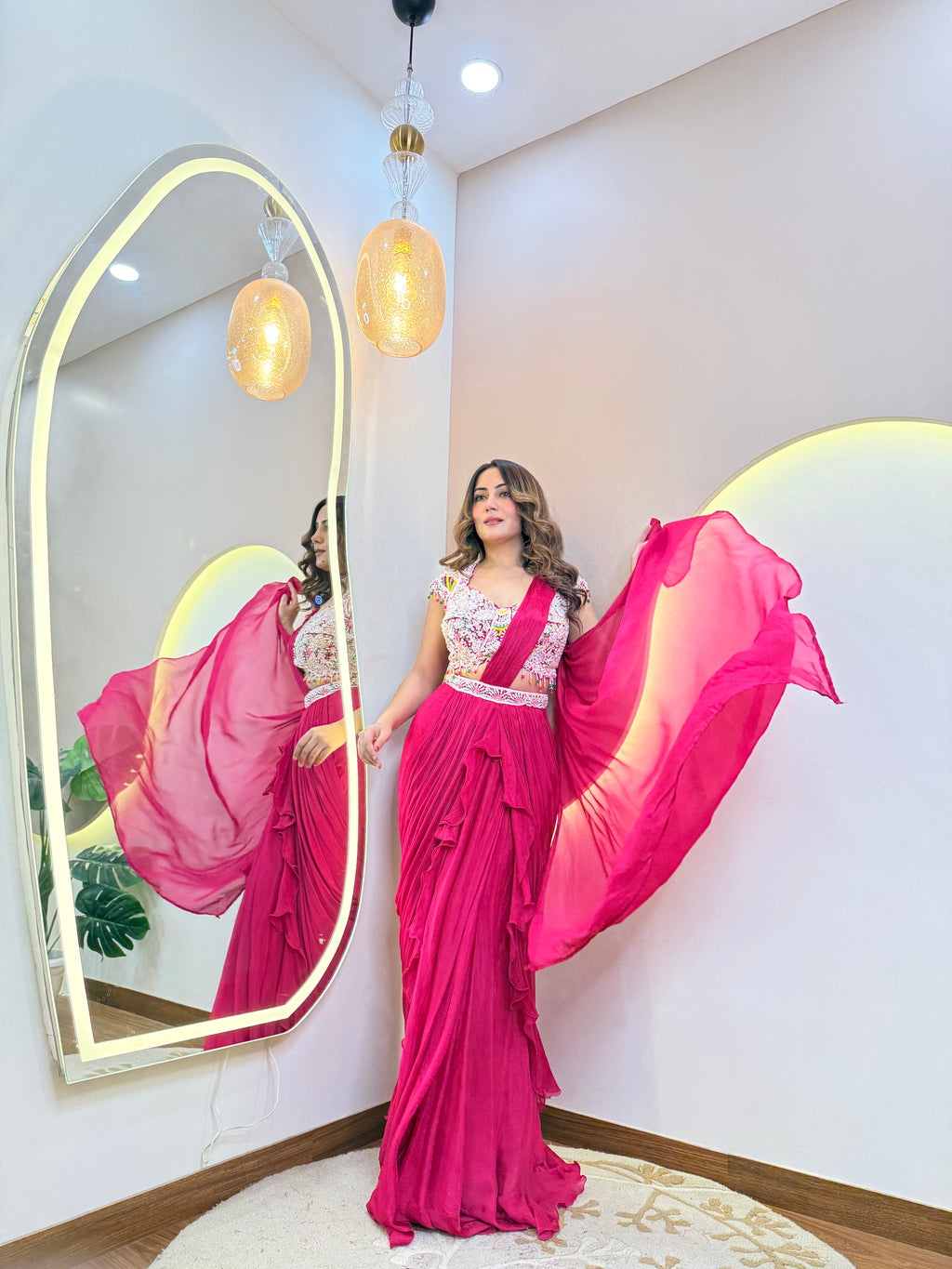 "RED PINK OUTFIT  " DRAPE SAREE