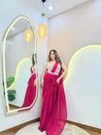 "RED PINK OUTFIT  " DRAPE SAREE