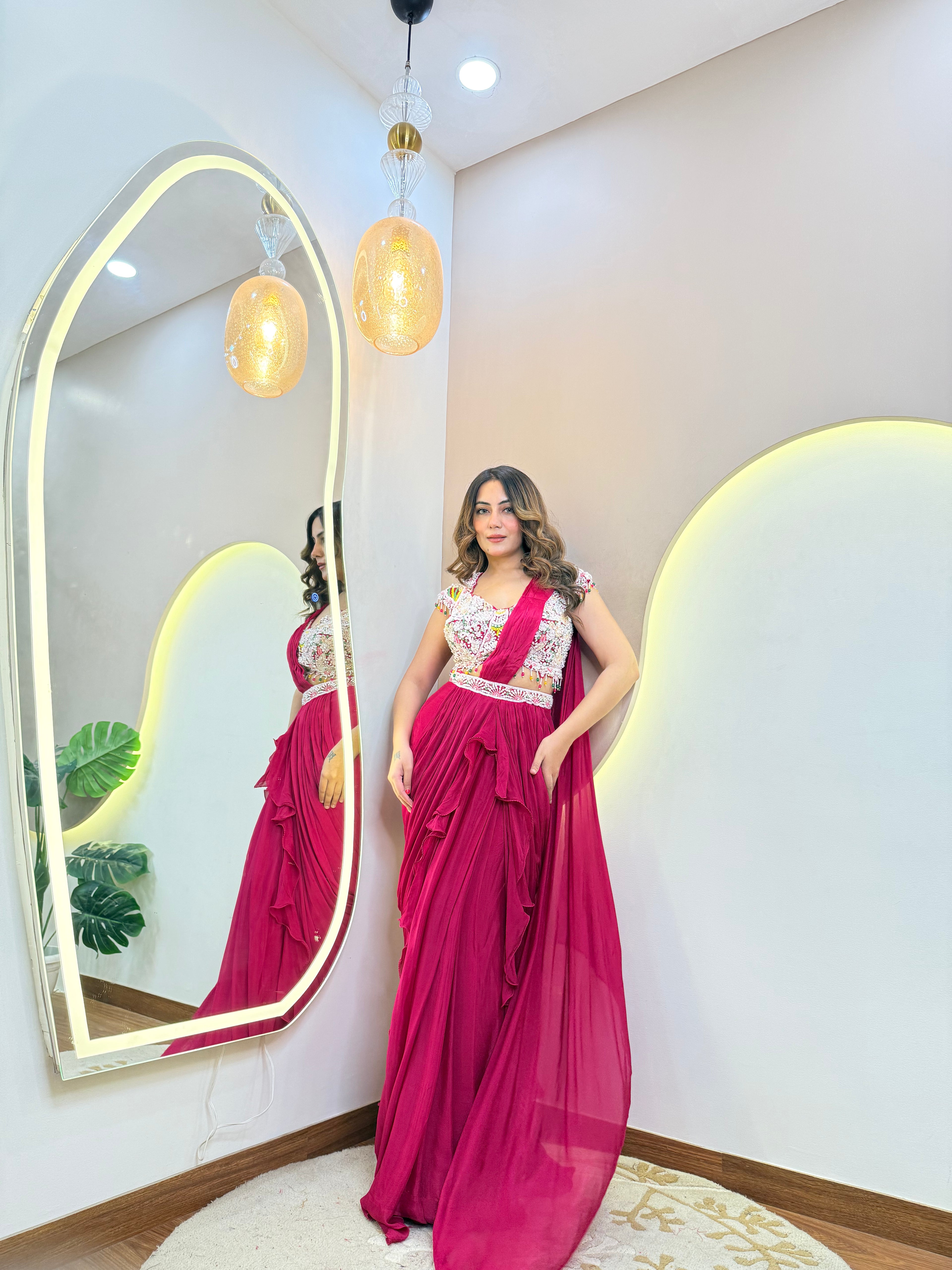 "RED PINK OUTFIT  " DRAPE SAREE