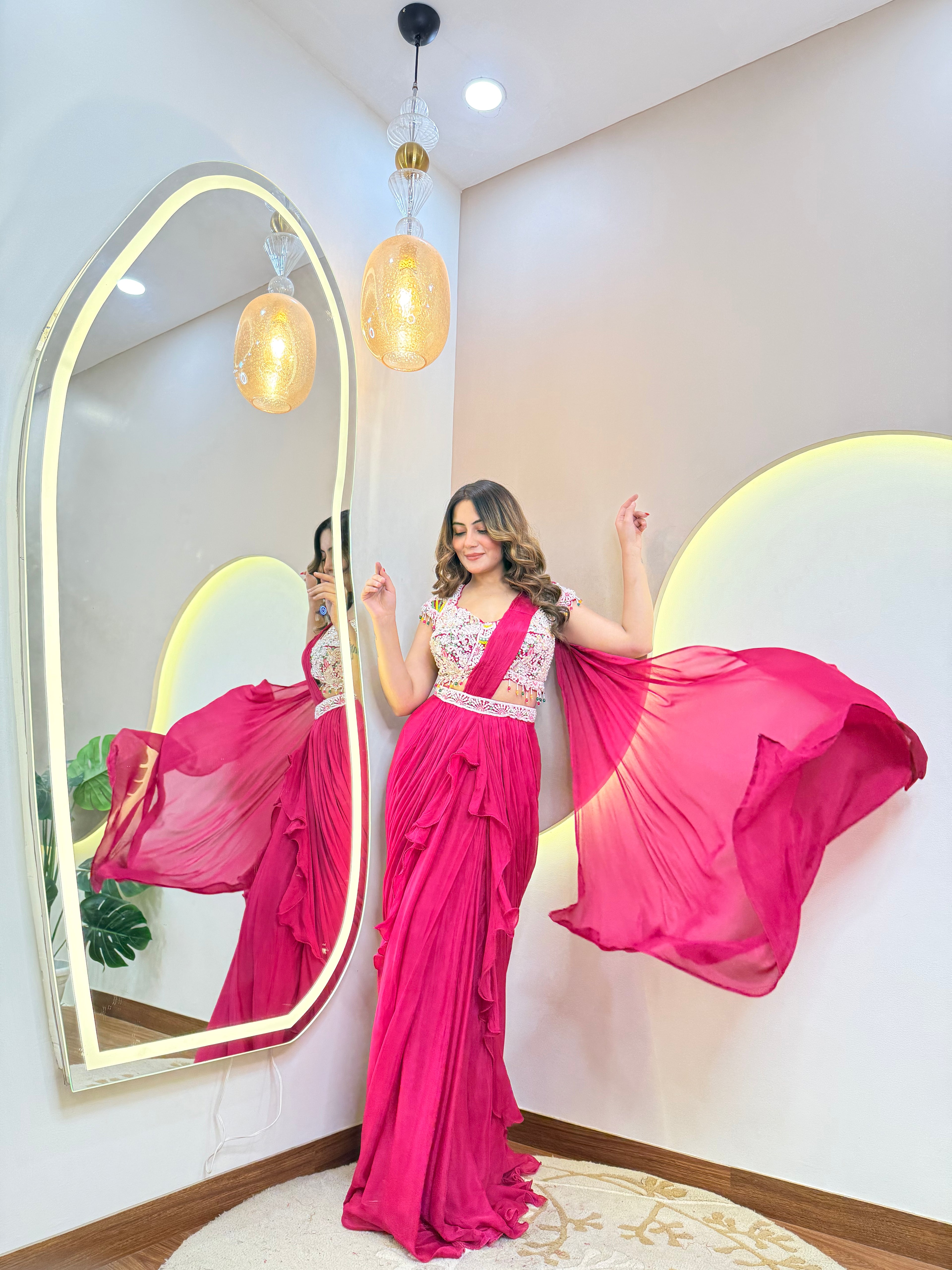 "RED PINK OUTFIT  " DRAPE SAREE