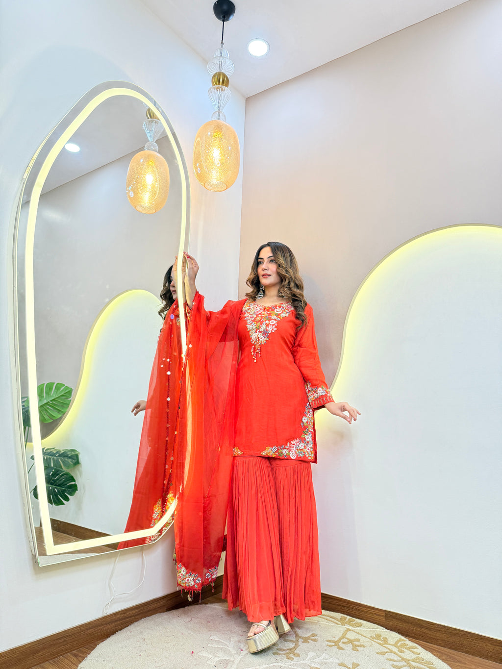 C654 RED OUTFIT SHARARA SUIT