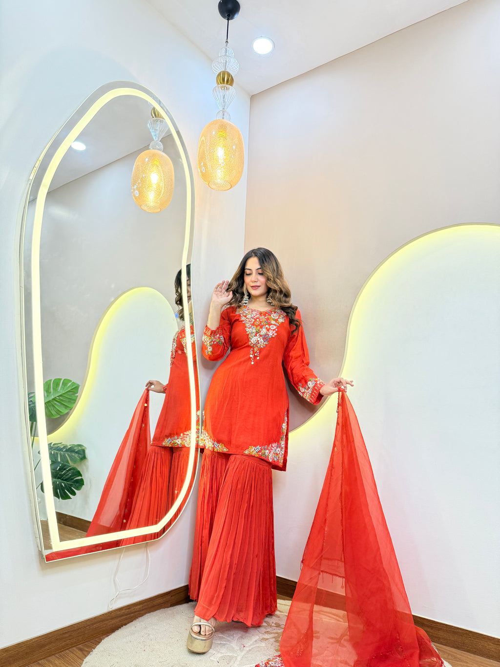 C654 RED OUTFIT SHARARA SUIT