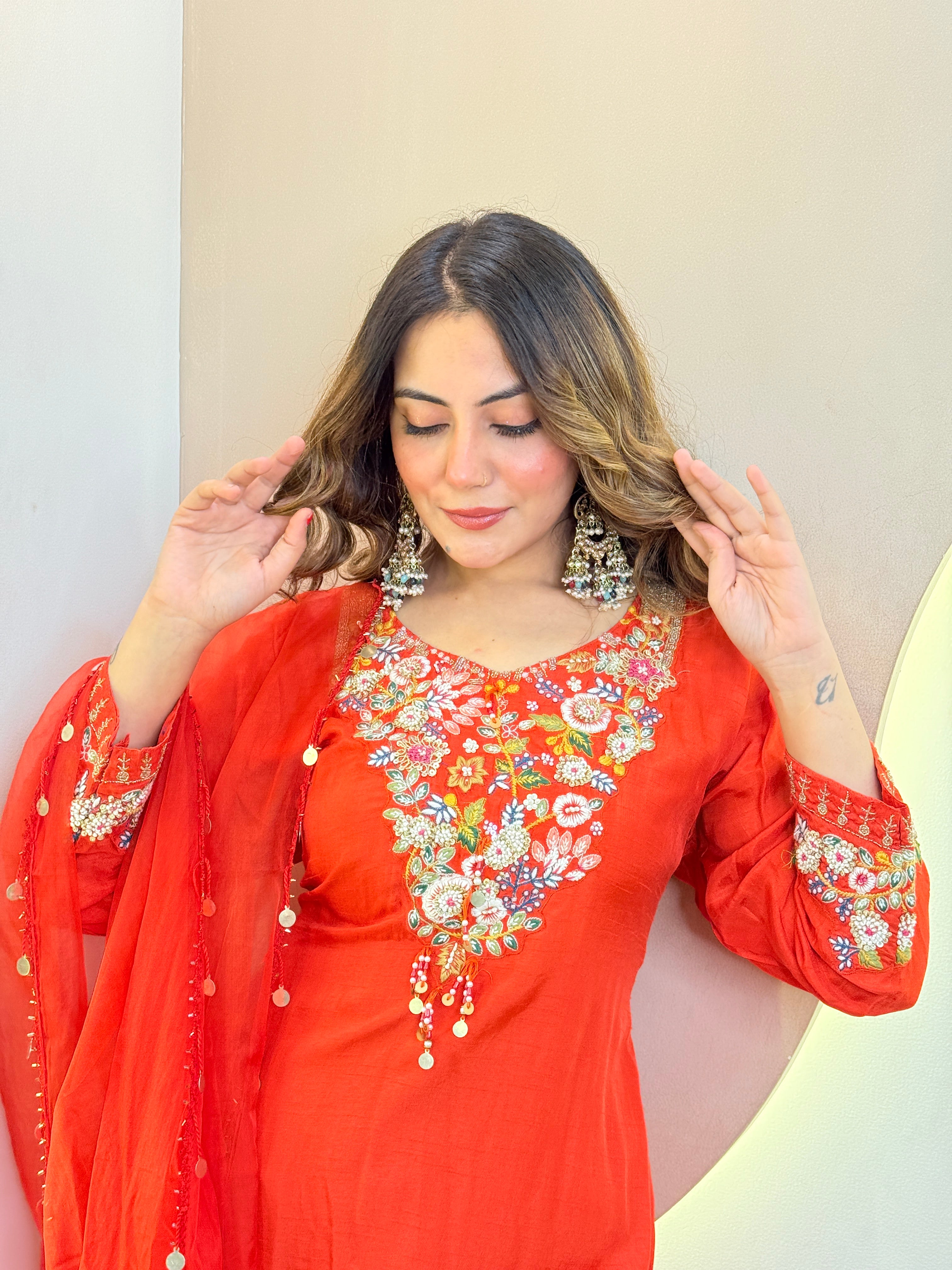 C654 RED OUTFIT SHARARA SUIT