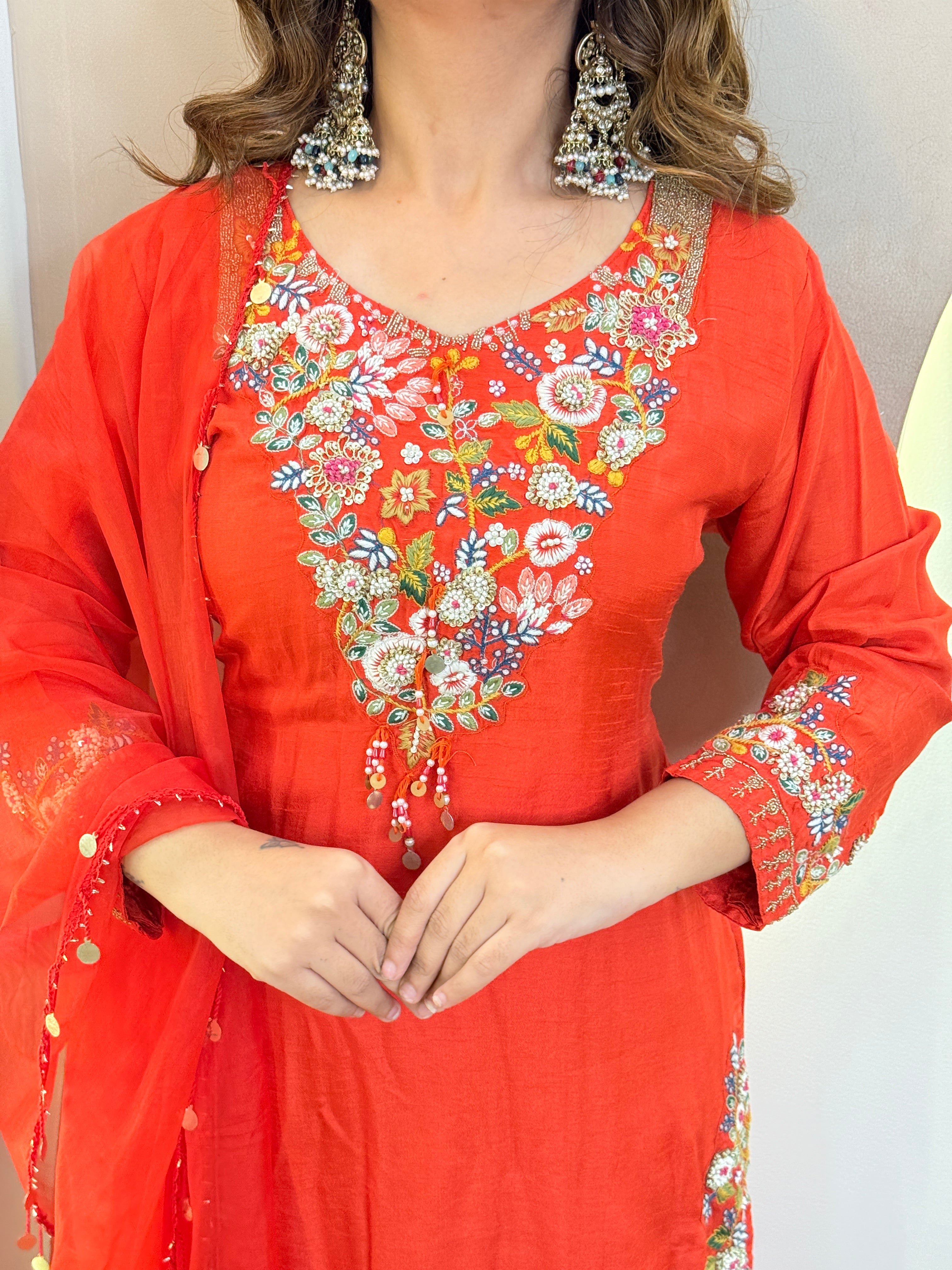 C654 RED OUTFIT SHARARA SUIT