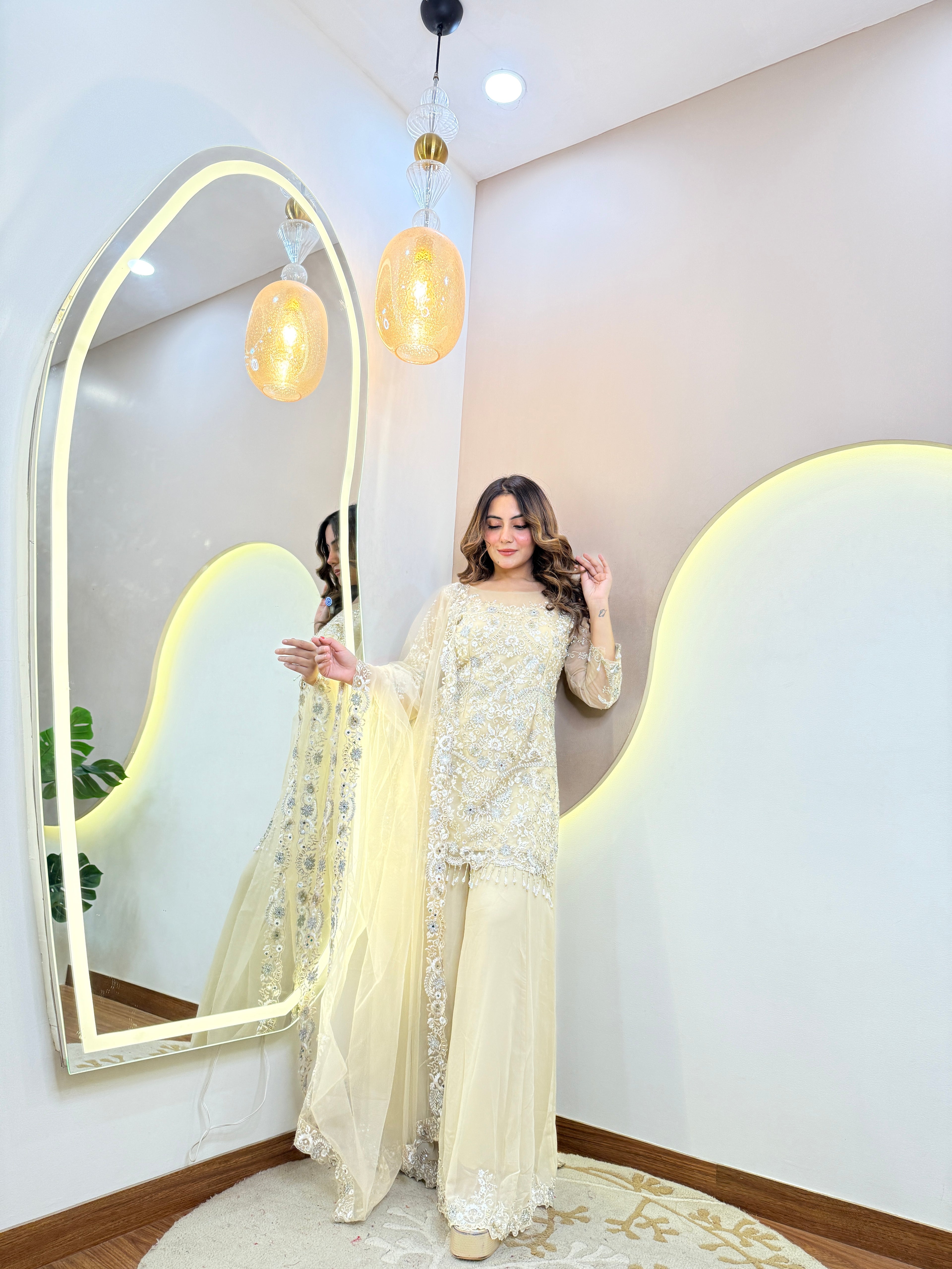 "CREAM " SHARARA OUTFIT SUIT