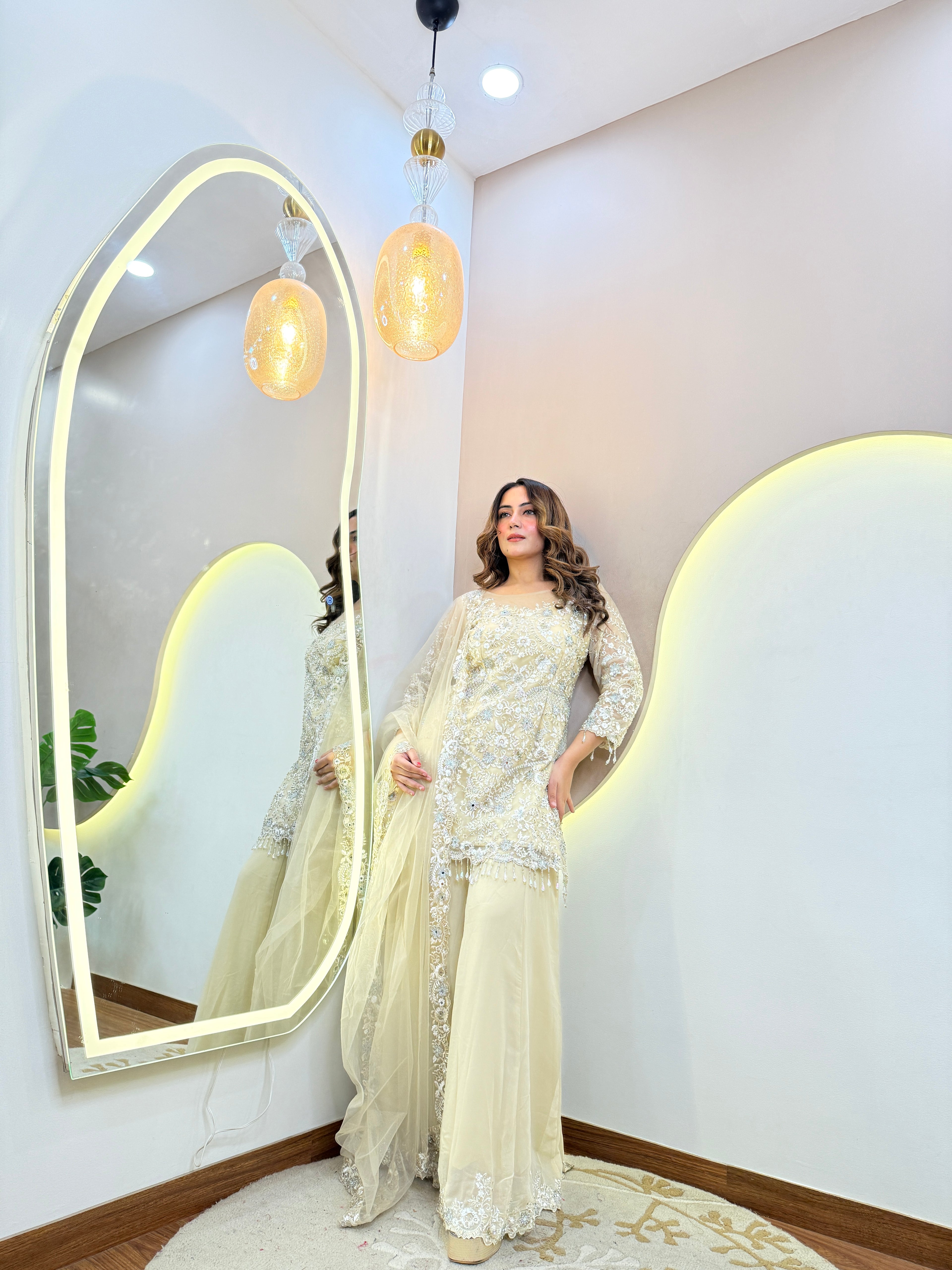 "CREAM " SHARARA OUTFIT SUIT