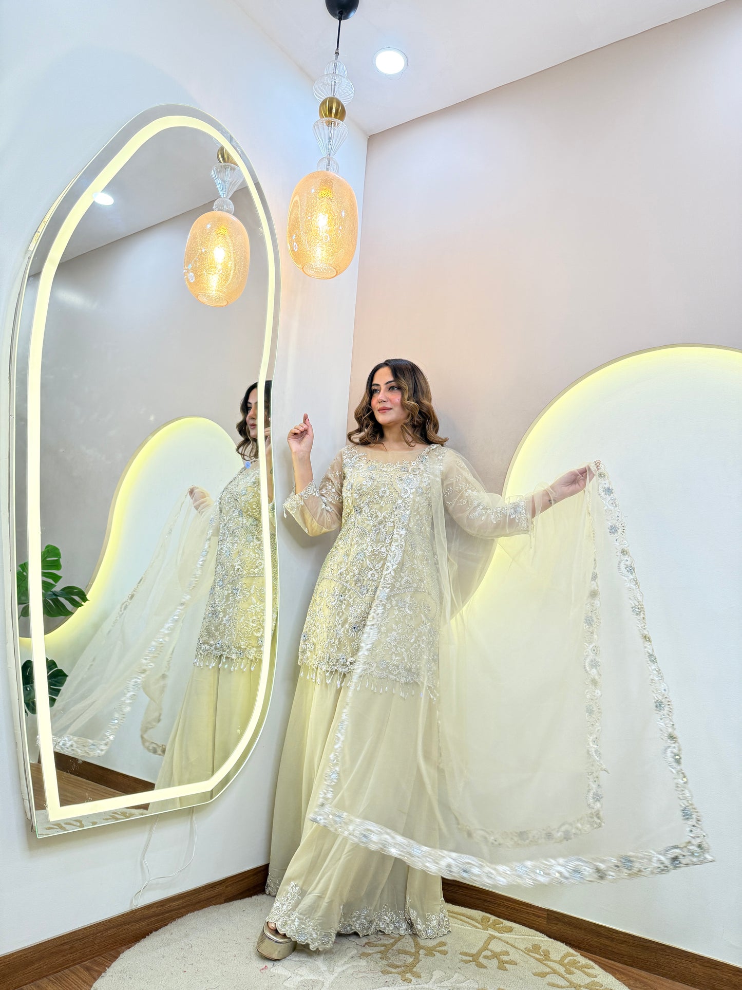 "CREAM " SHARARA OUTFIT SUIT