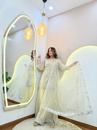 "CREAM " SHARARA OUTFIT SUIT
