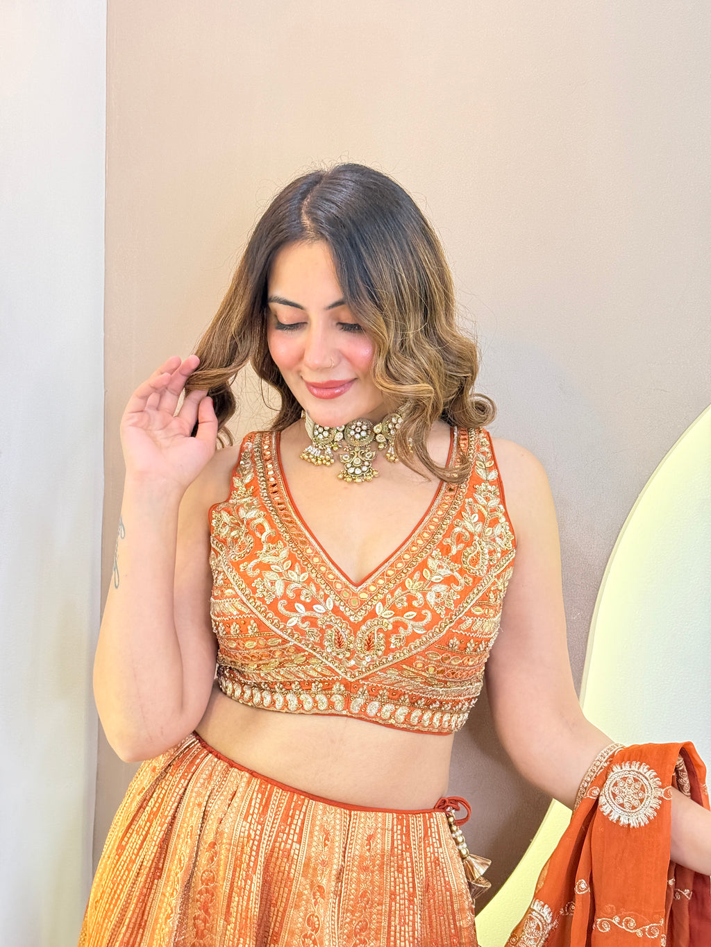 BANARSI SILK OUTFIT CROP TOP SKIRT