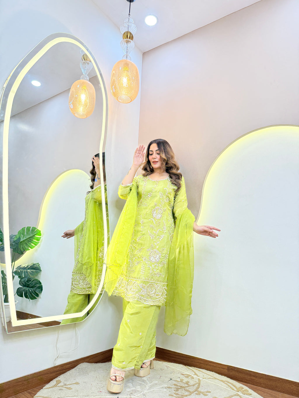 Cd761 PARROT GREEN OUTFIT SHARARA SUIT