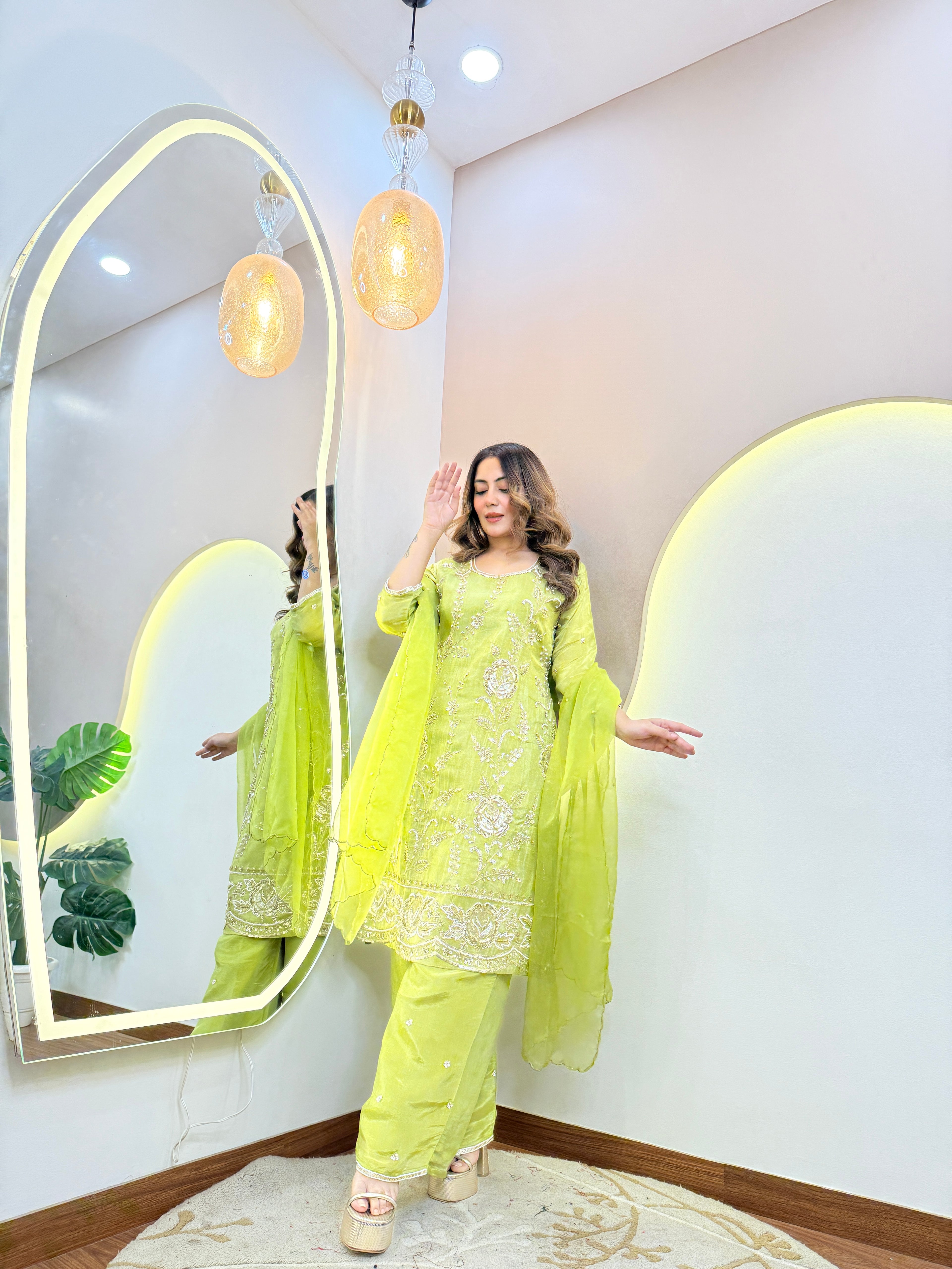PARROT GREEN OUTFIT SHARARA SUIT
