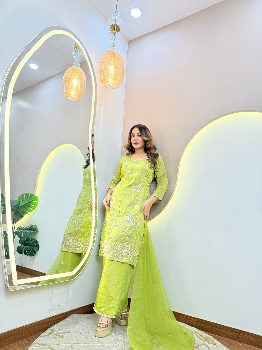 Cd761 PARROT GREEN OUTFIT SHARARA SUIT