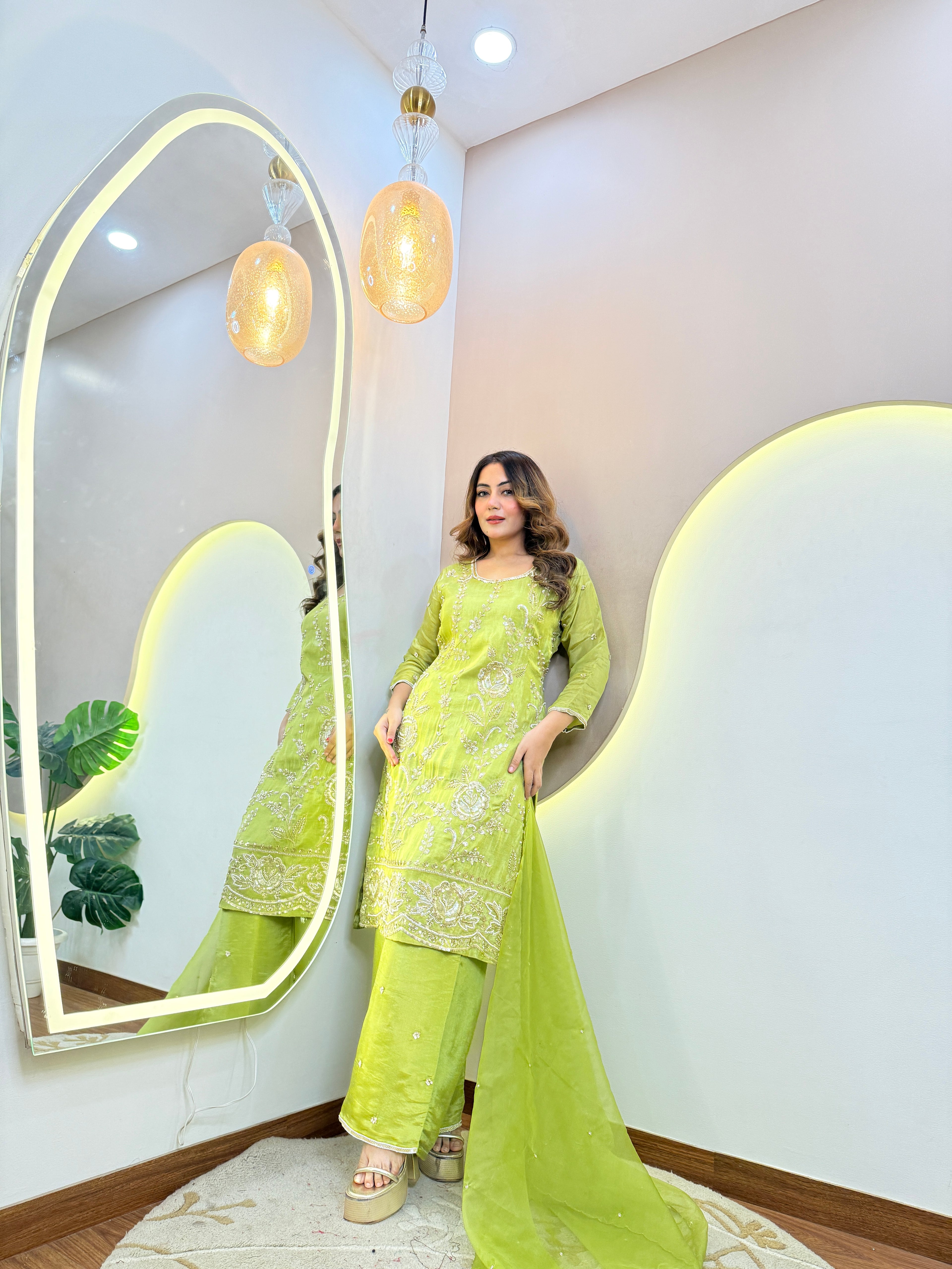 PARROT GREEN OUTFIT SHARARA SUIT