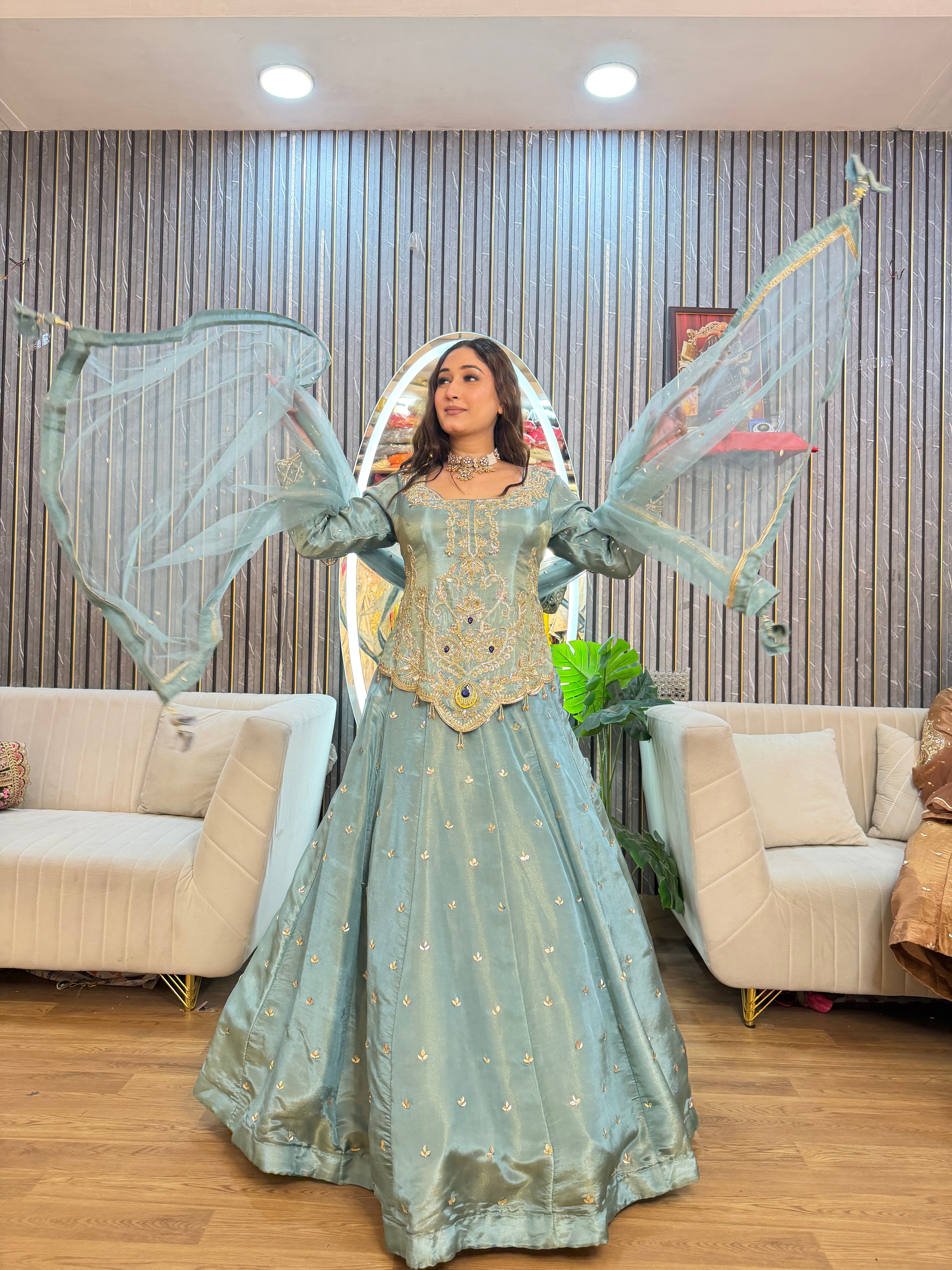 PARTY WEAR SHORT KURTI WITH SKIRT