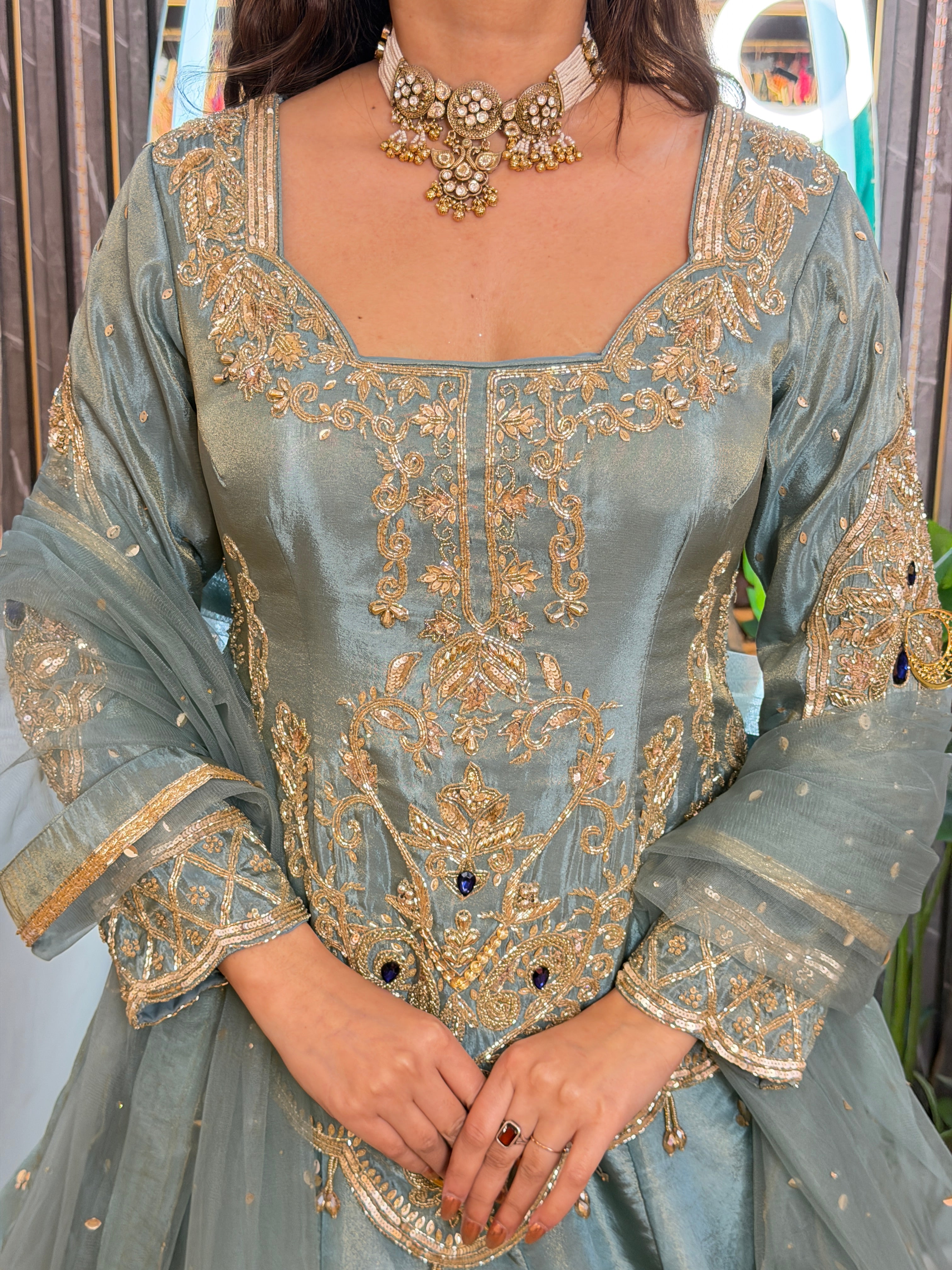 PARTY WEAR SHORT KURTI WITH SKIRT