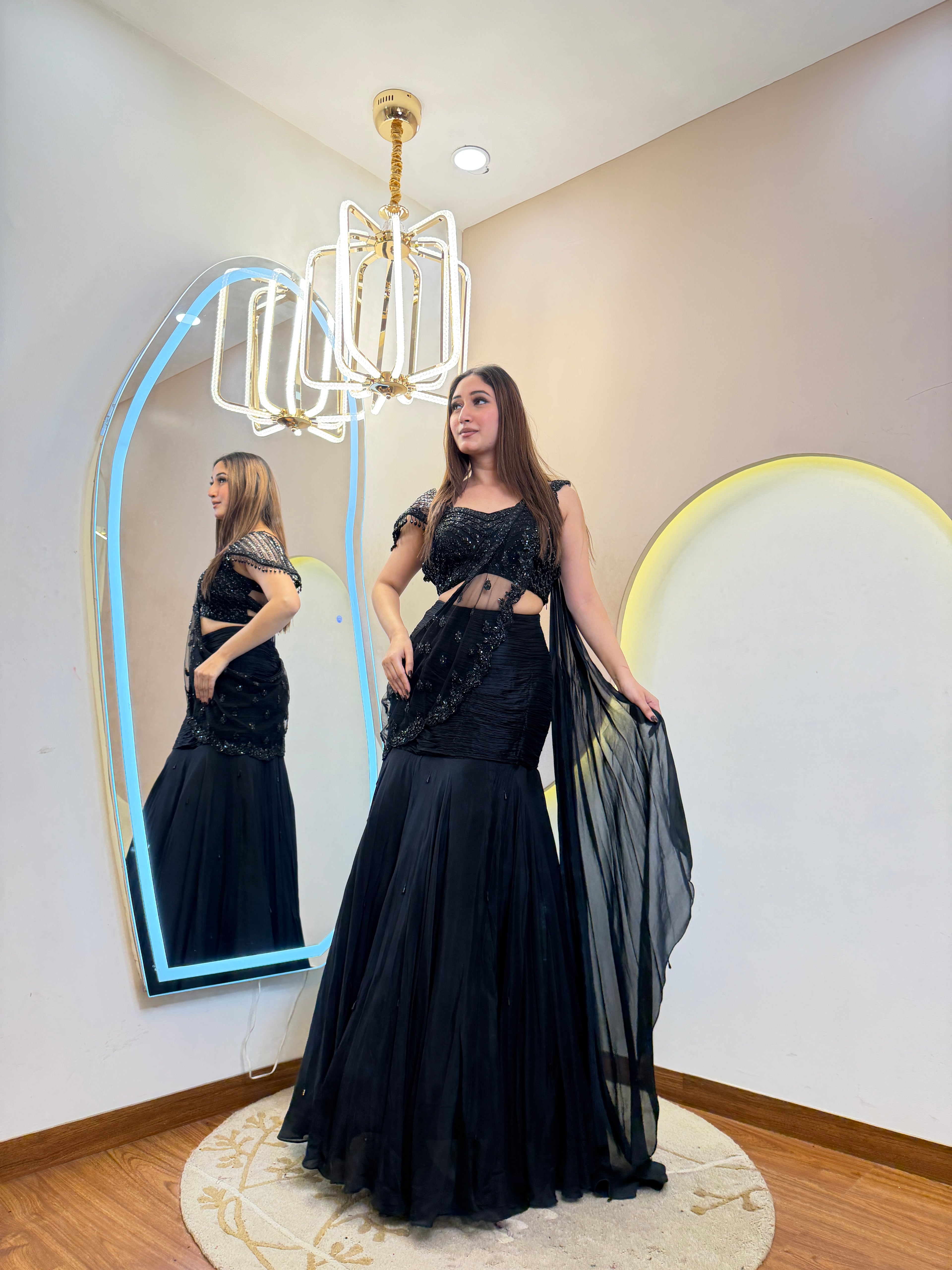 D316  CROP TOP SKIRT  ATTACHED DRAPE