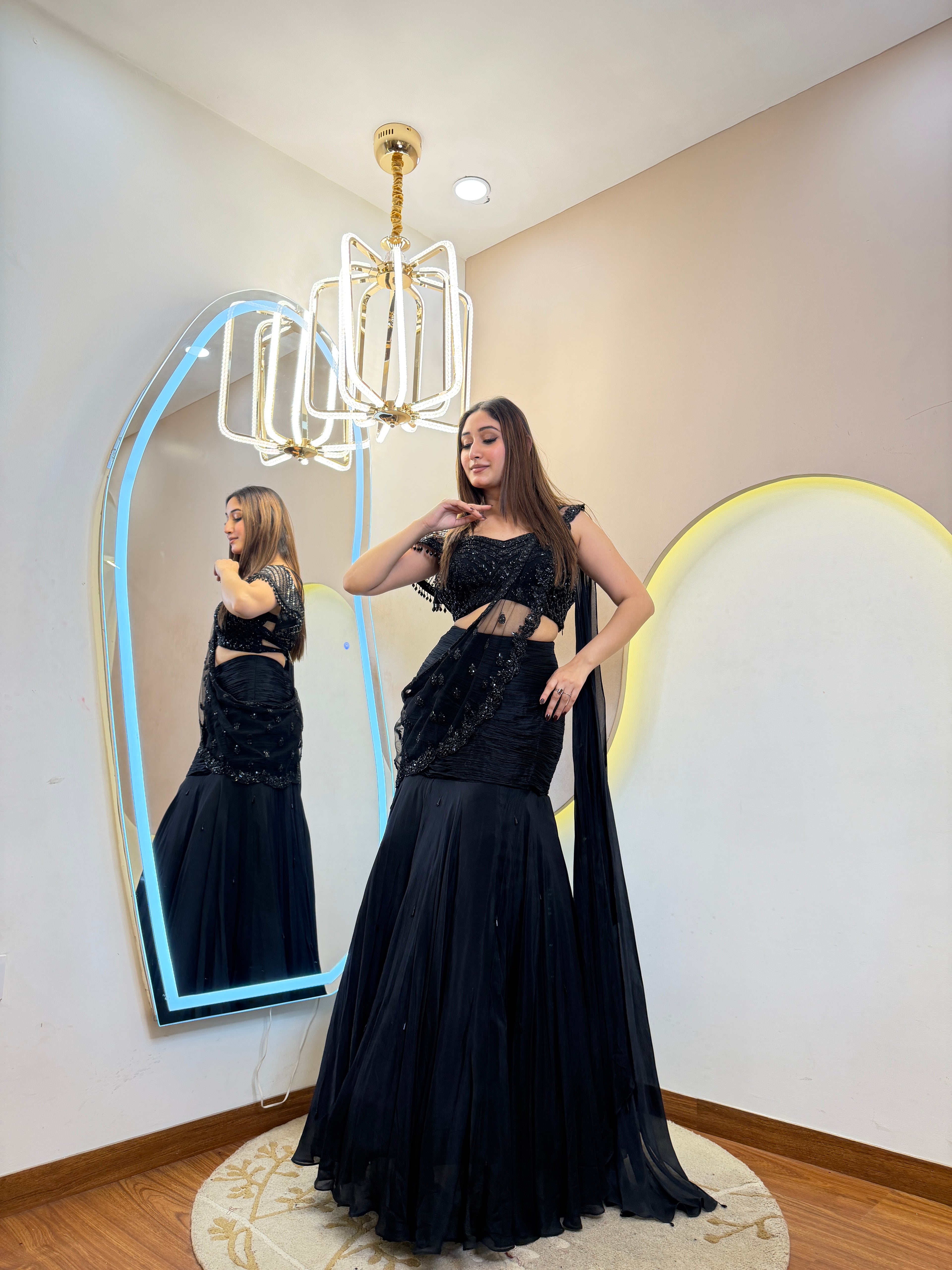 D316  CROP TOP SKIRT  ATTACHED DRAPE