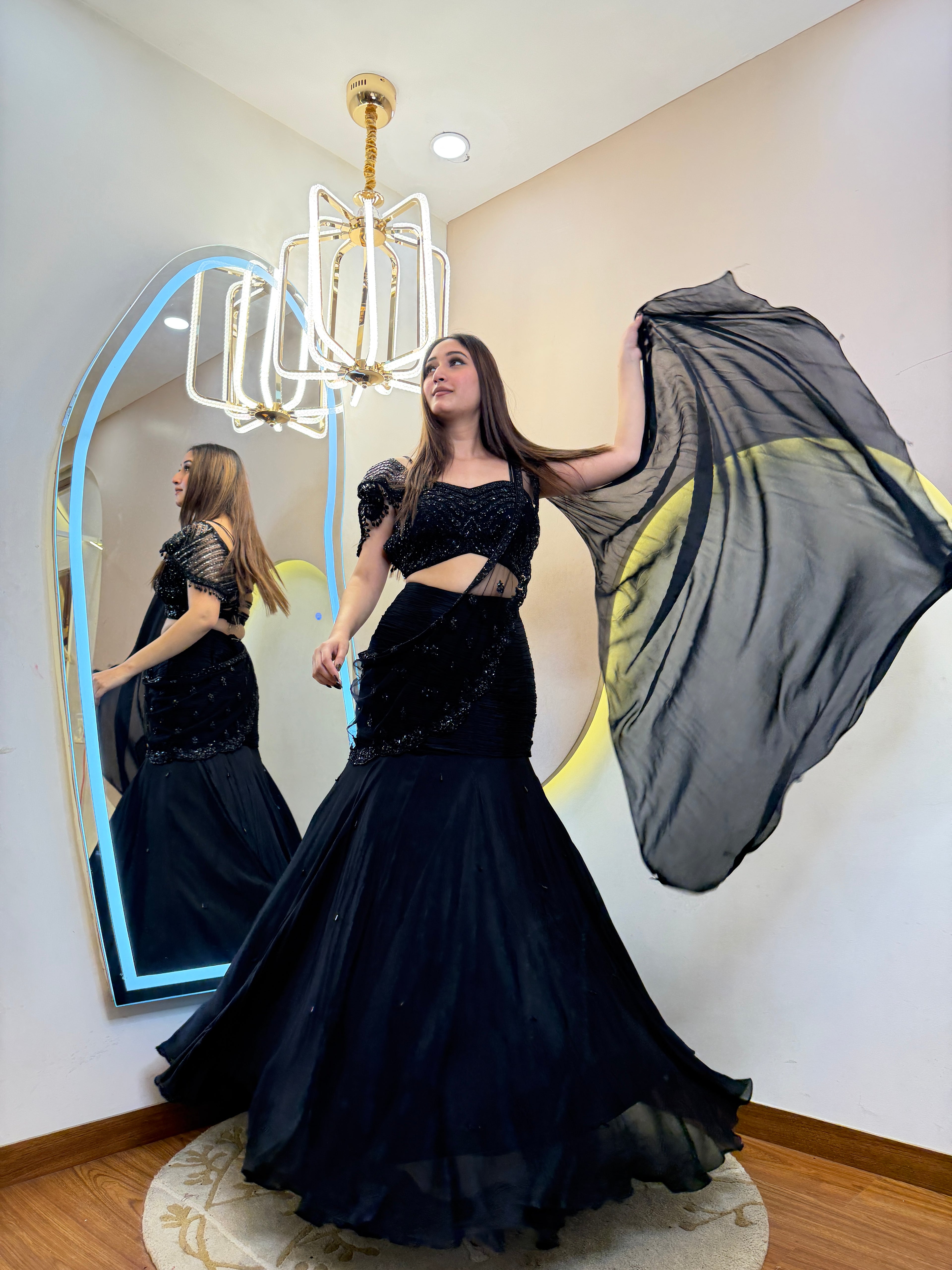 D316  CROP TOP SKIRT  ATTACHED DRAPE