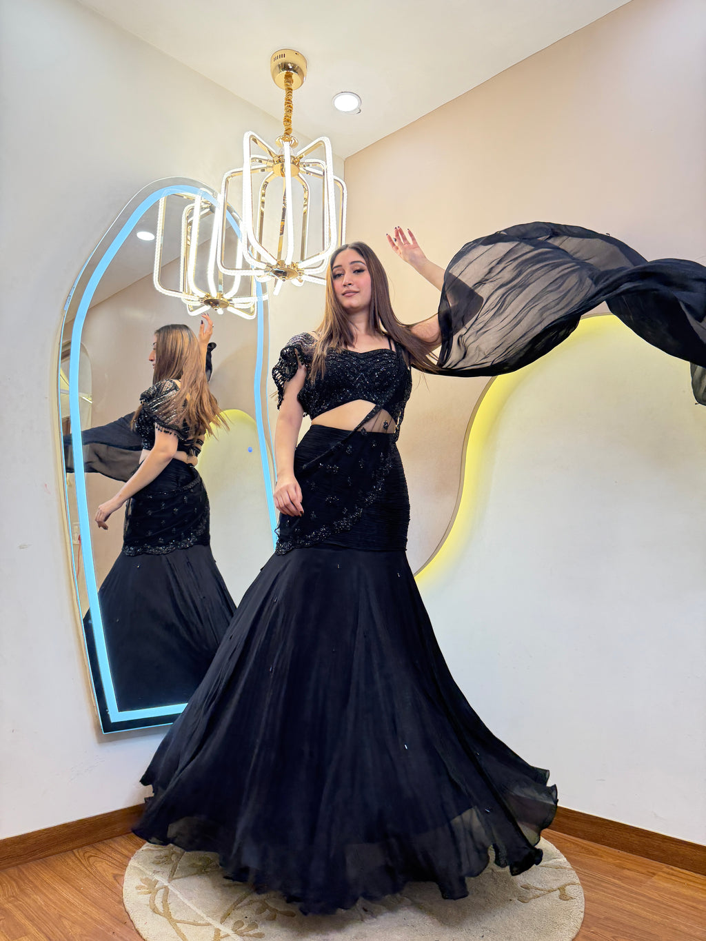 D316  CROP TOP SKIRT  ATTACHED DRAPE