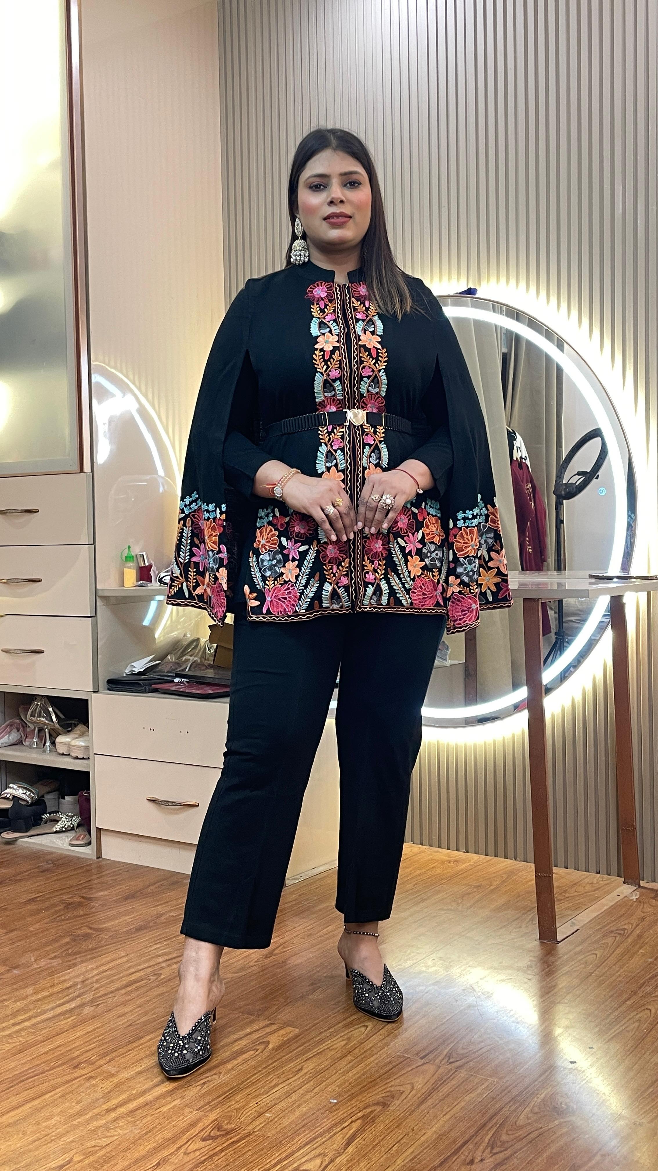 HUMAYRA  WOOLEN CORD SET CAPE STYLE
