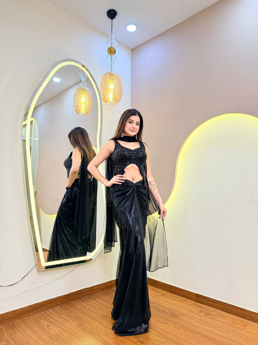 E706 DRAPE SKIRT TOP SET