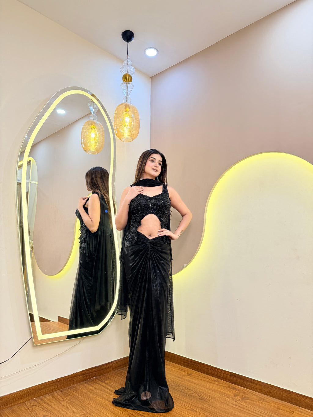 E706 DRAPE SKIRT TOP SET