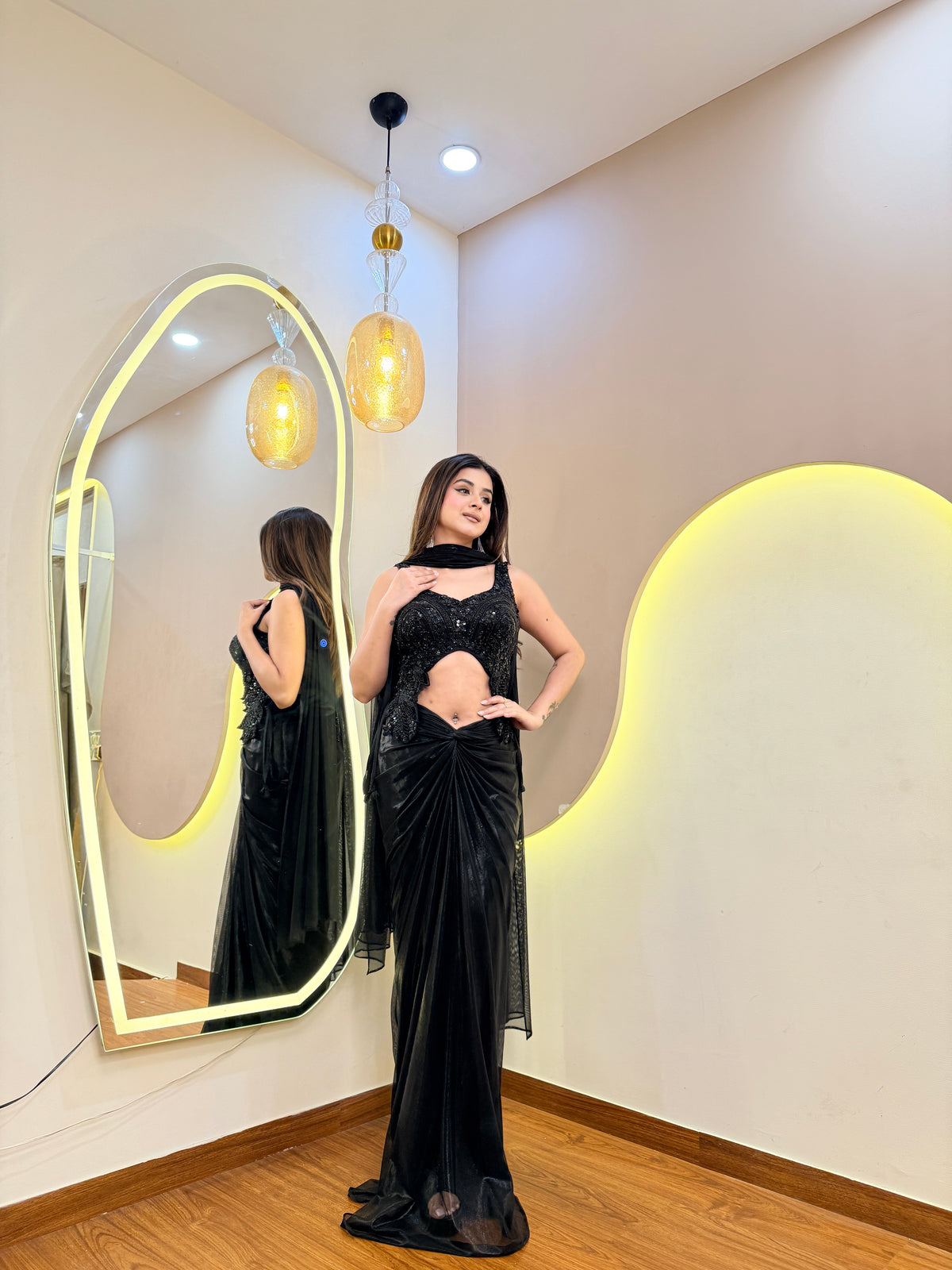E706 DRAPE SKIRT TOP SET