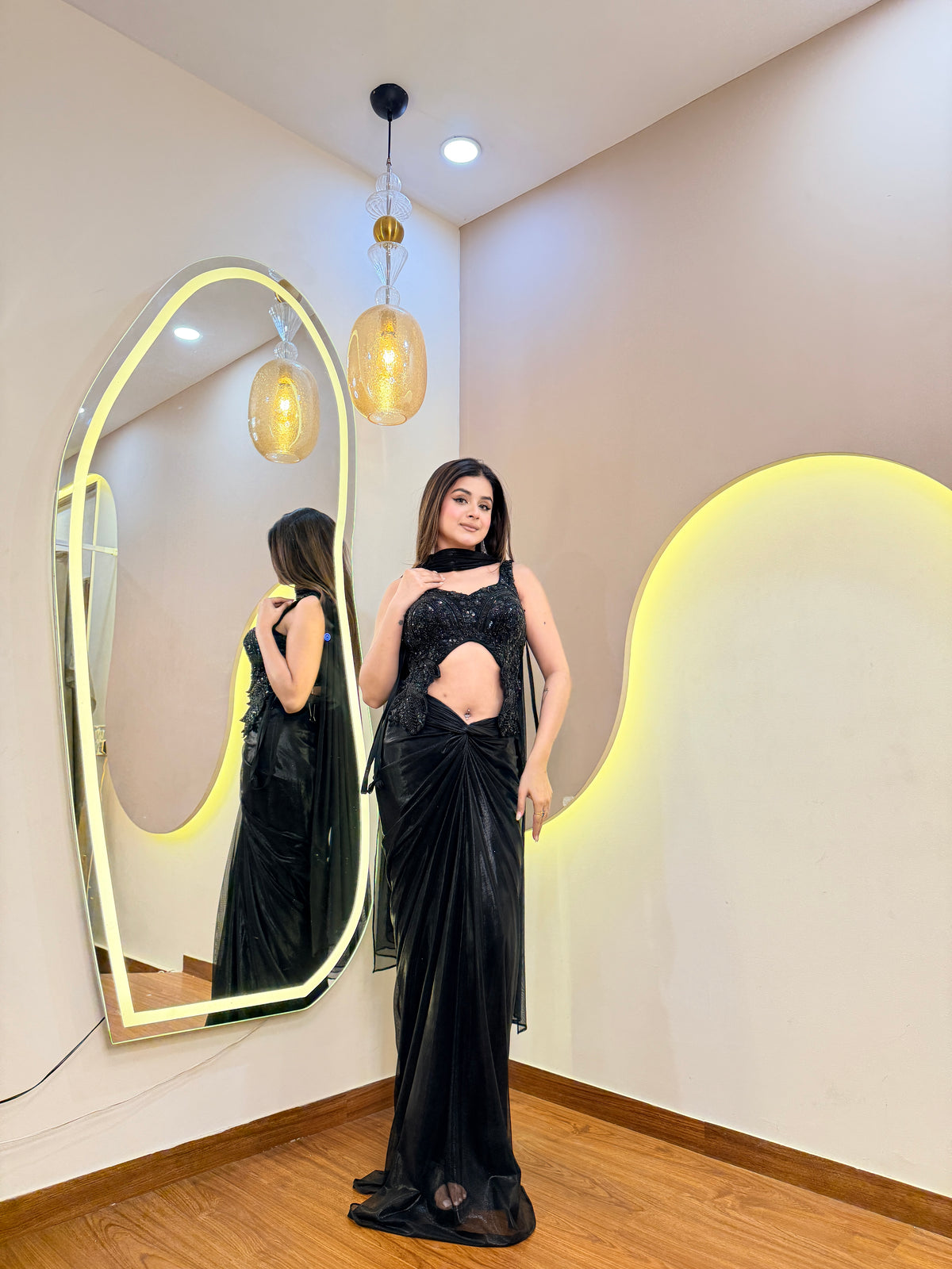 E706 DRAPE SKIRT TOP SET