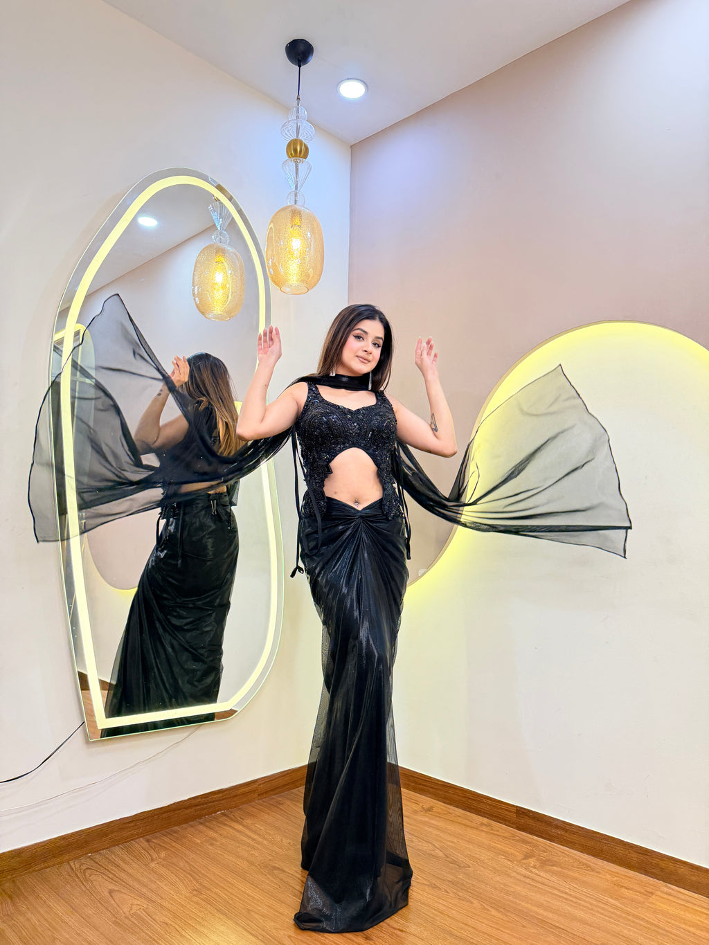 E706 DRAPE SKIRT TOP SET