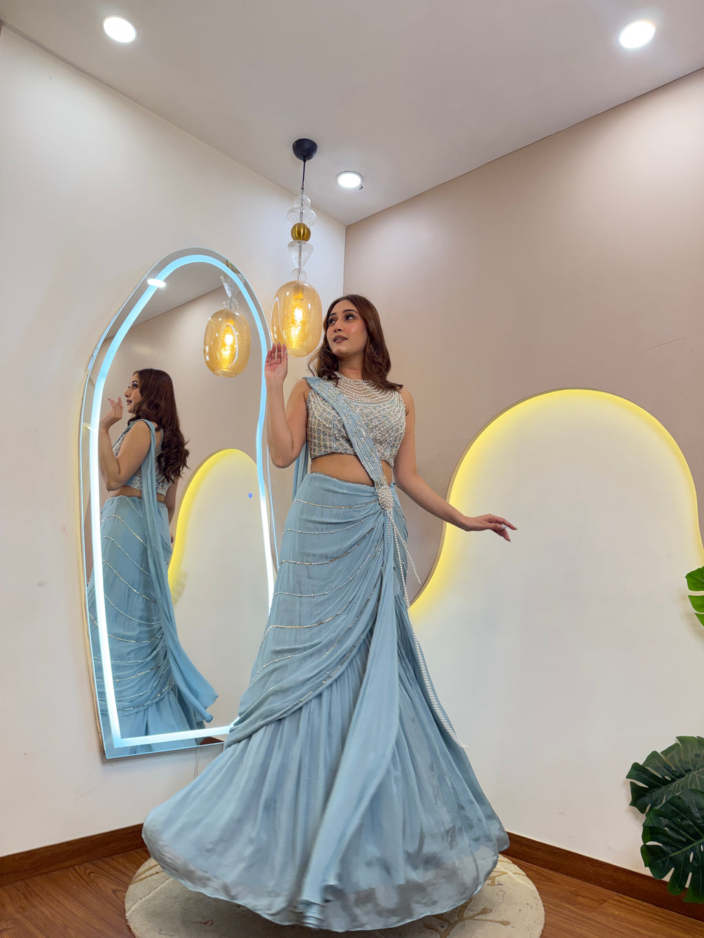 D160  CROP TOP SKIRT ATTACHED DUPATTA