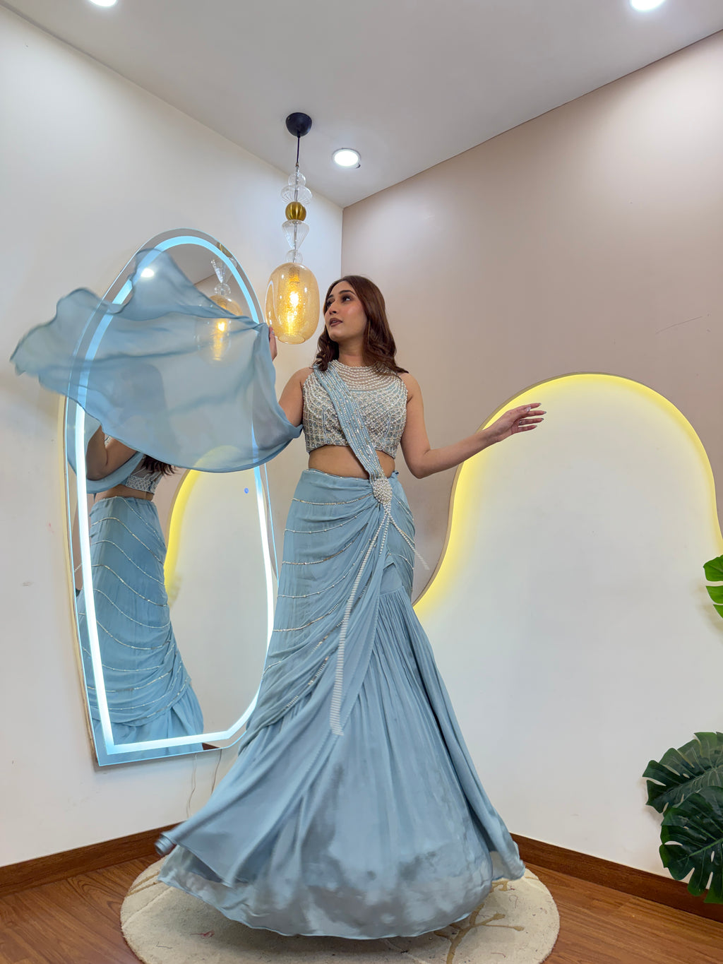 D160  CROP TOP SKIRT ATTACHED DUPATTA