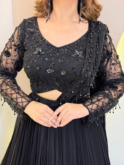 DRAPE ATTACH CROP TOP SKIRT