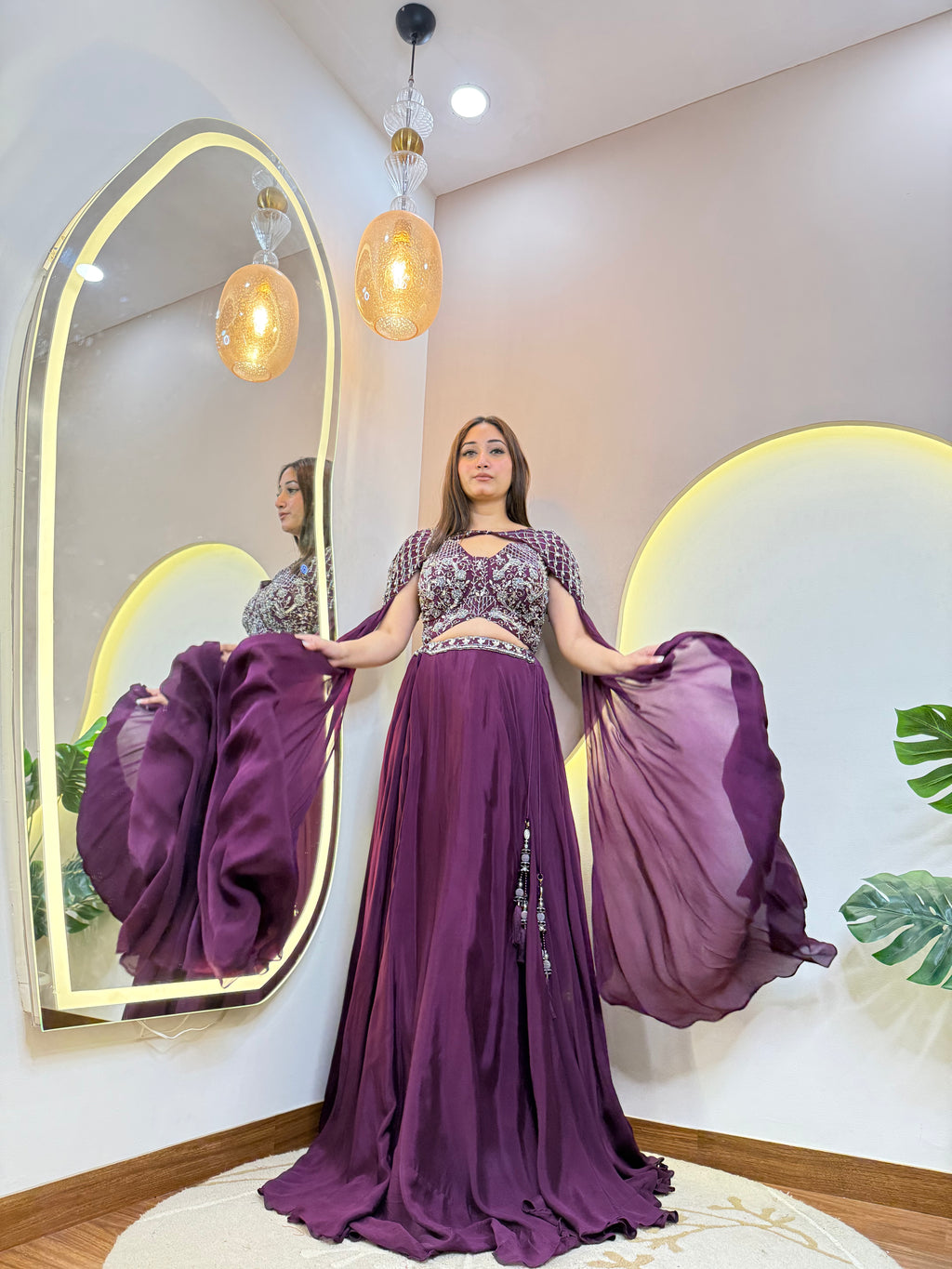 "CAPE STYLE DUPTTA CROP TOP  SKIRT