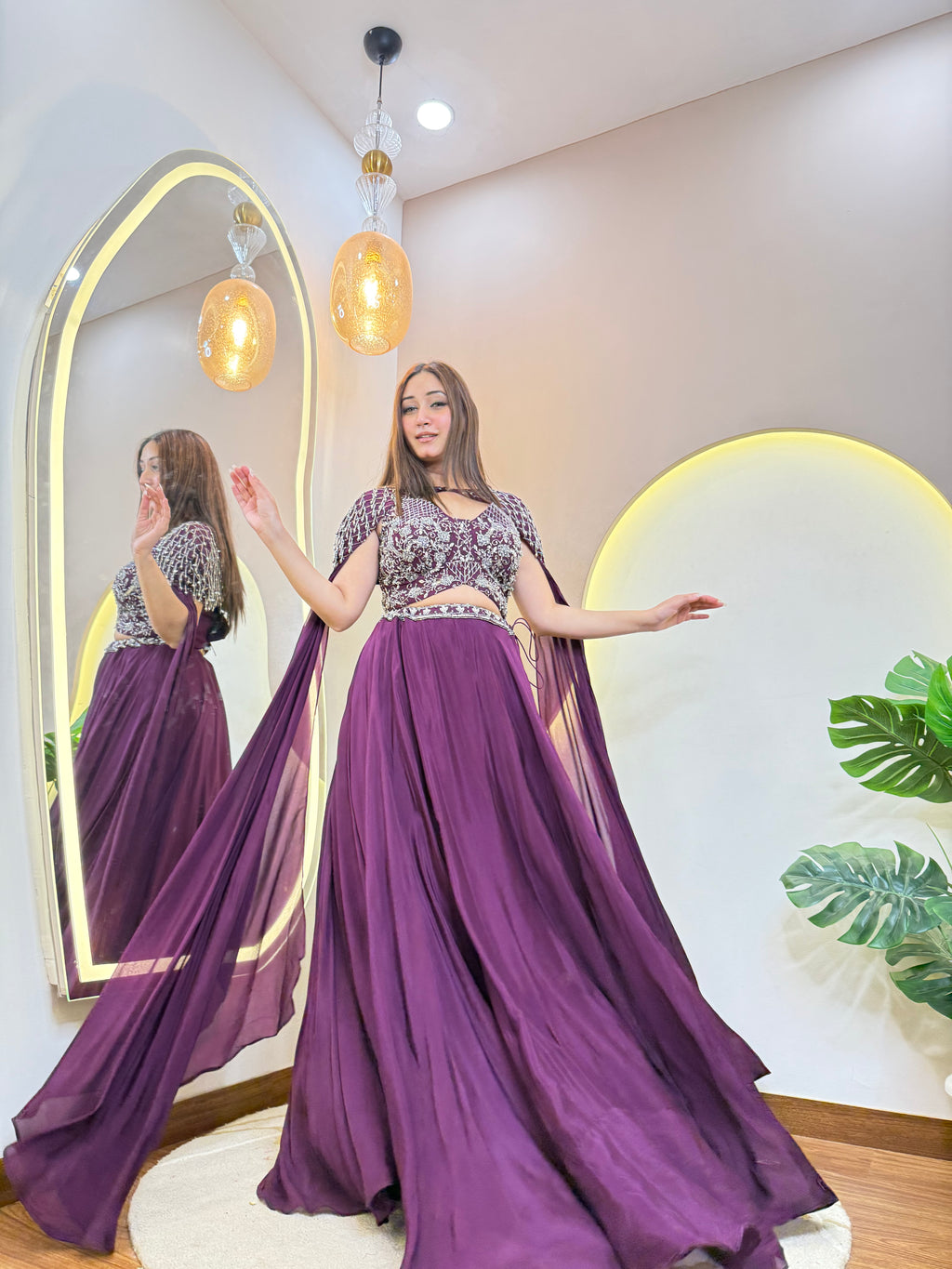 "CAPE STYLE DUPTTA CROP TOP  SKIRT