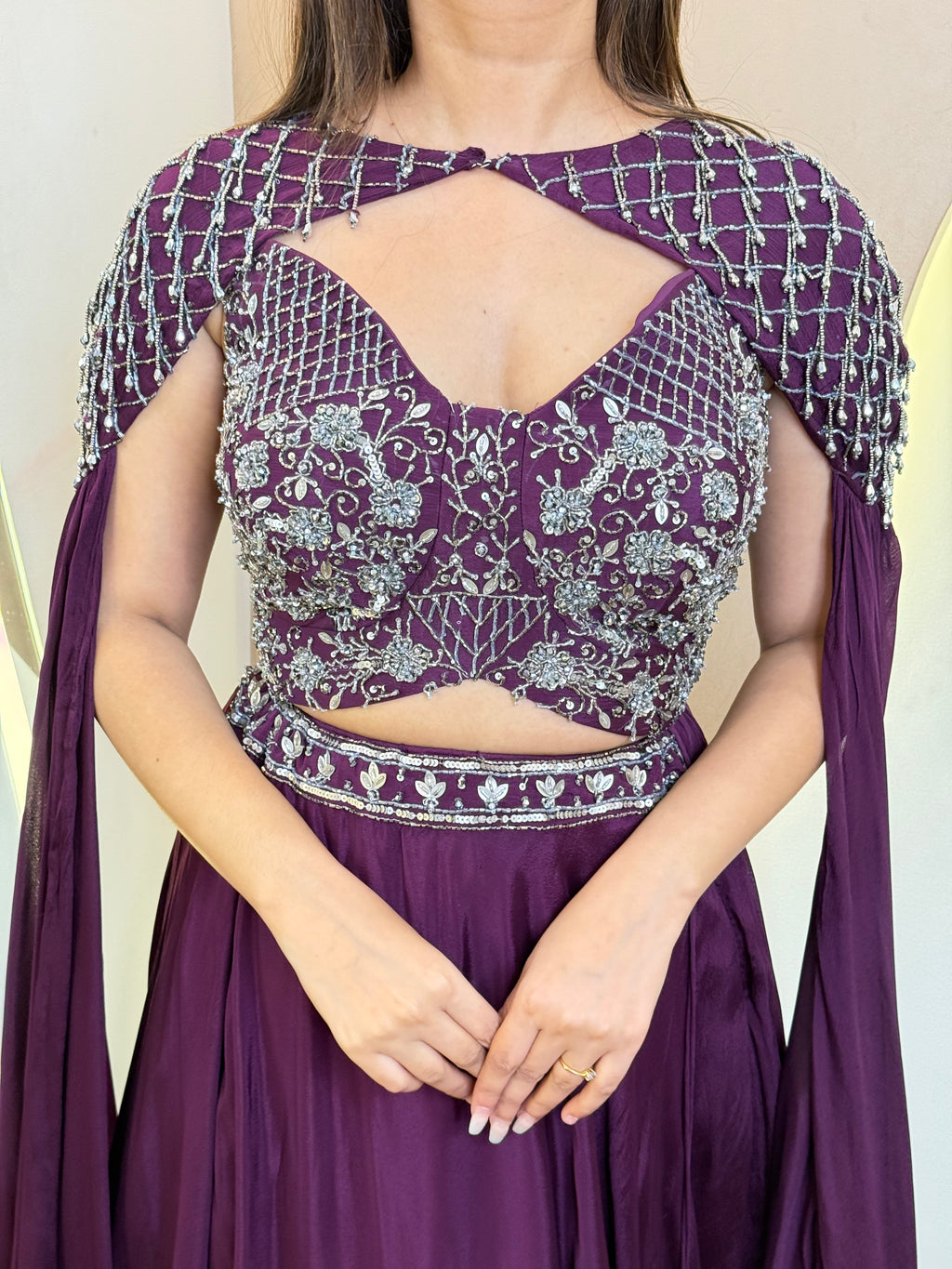 "CAPE STYLE DUPTTA CROP TOP  SKIRT