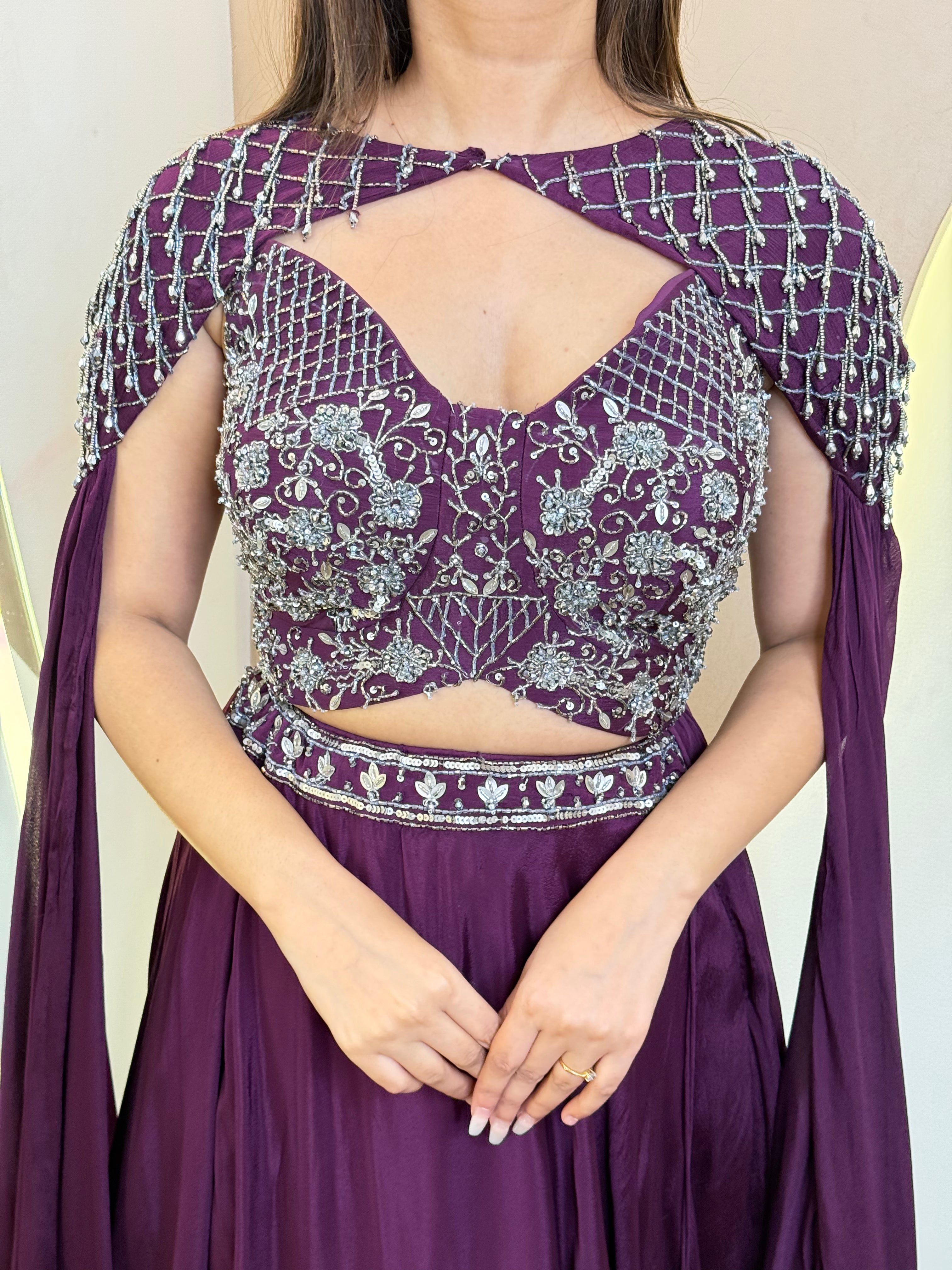 "CAPE STYLE DUPTTA CROP TOP  SKIRT