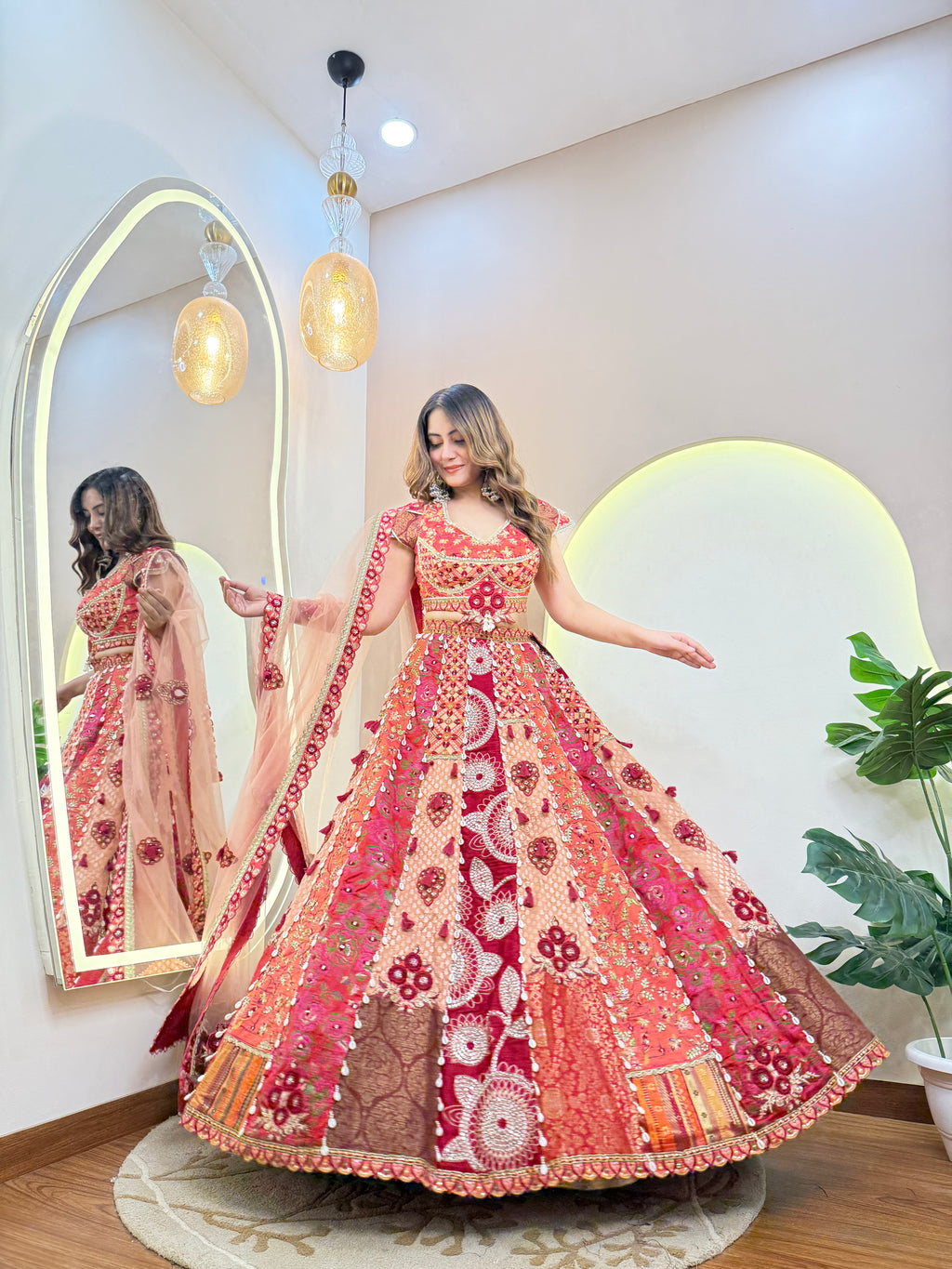 C616 SHELL WORK  MULTI COLOUR LEHNGA CHOLI