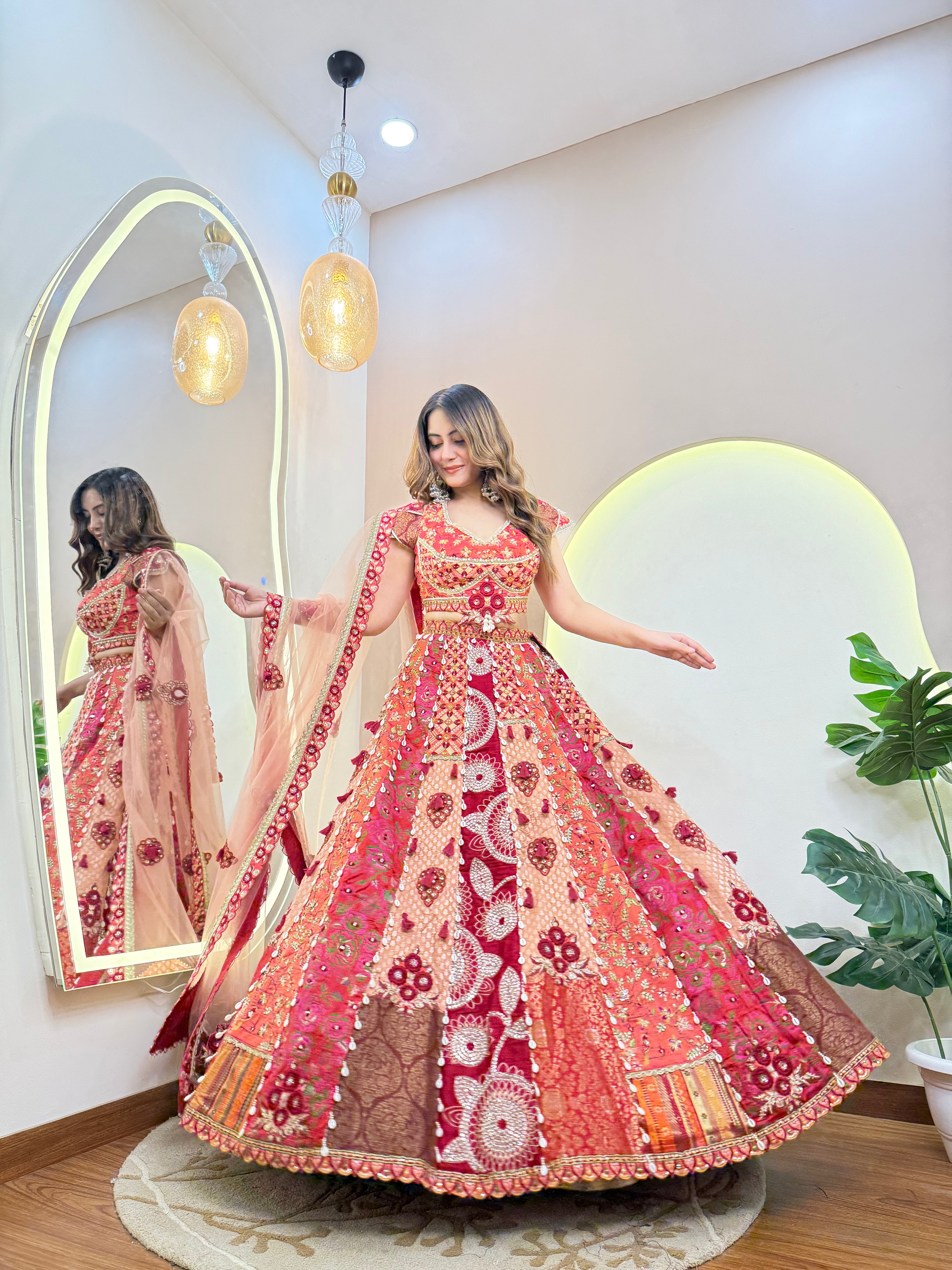 C616 SHELL WORK  MULTI COLOUR LEHNGA CHOLI