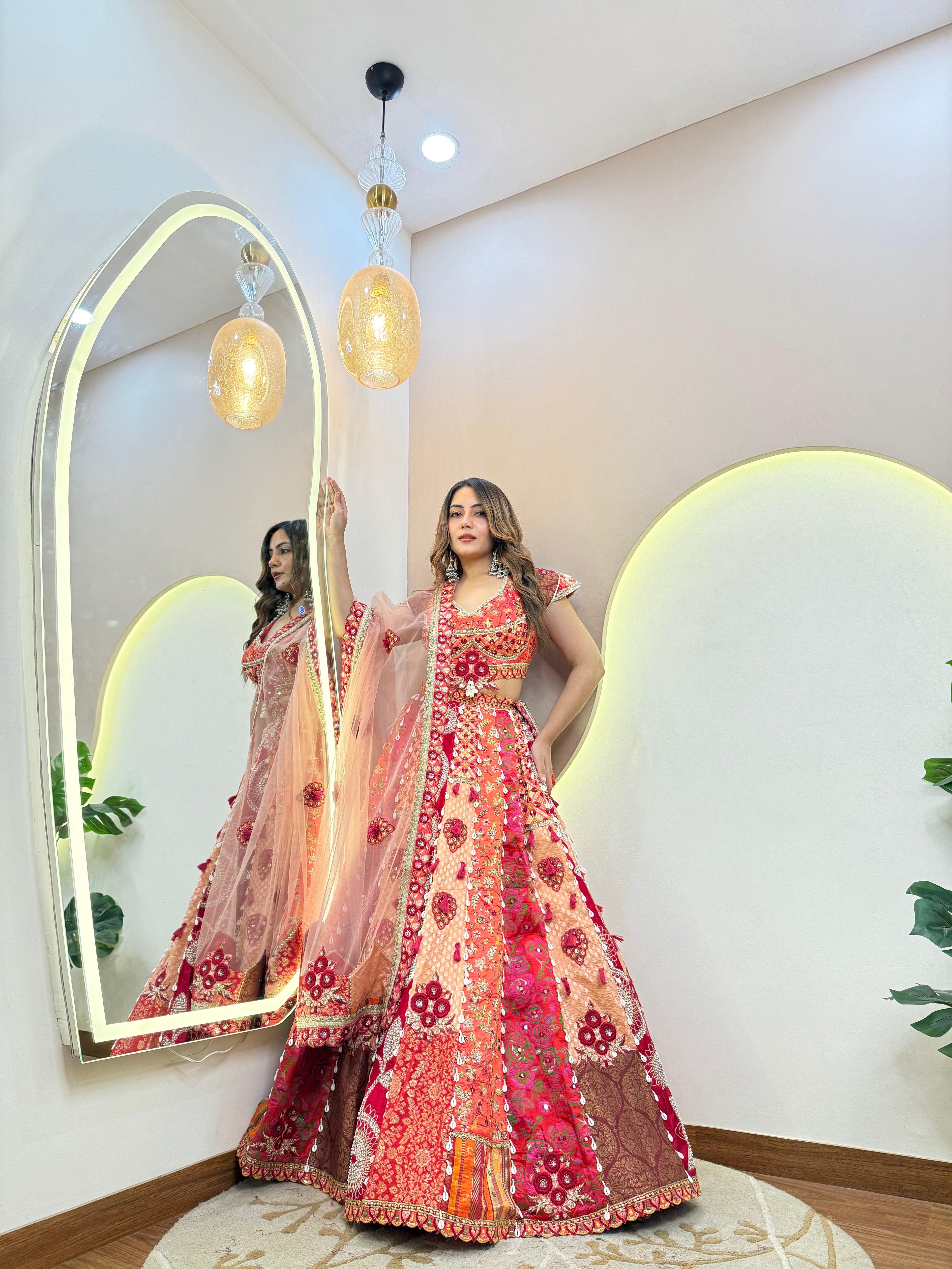 C616 SHELL WORK  MULTI COLOUR LEHNGA CHOLI