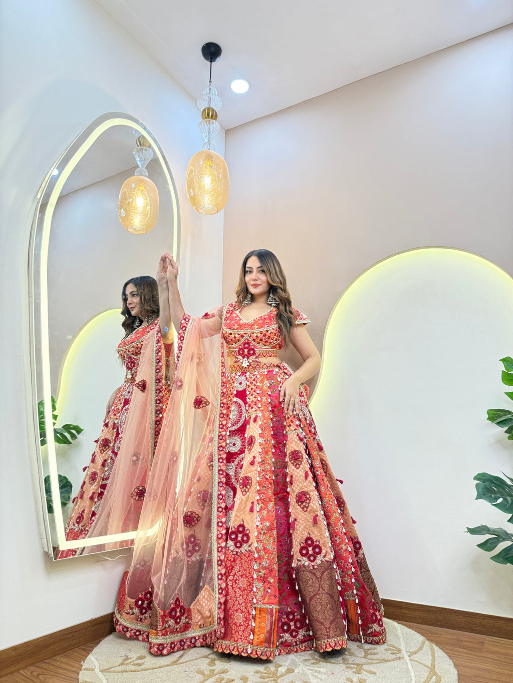 C616 SHELL WORK  MULTI COLOUR LEHNGA CHOLI