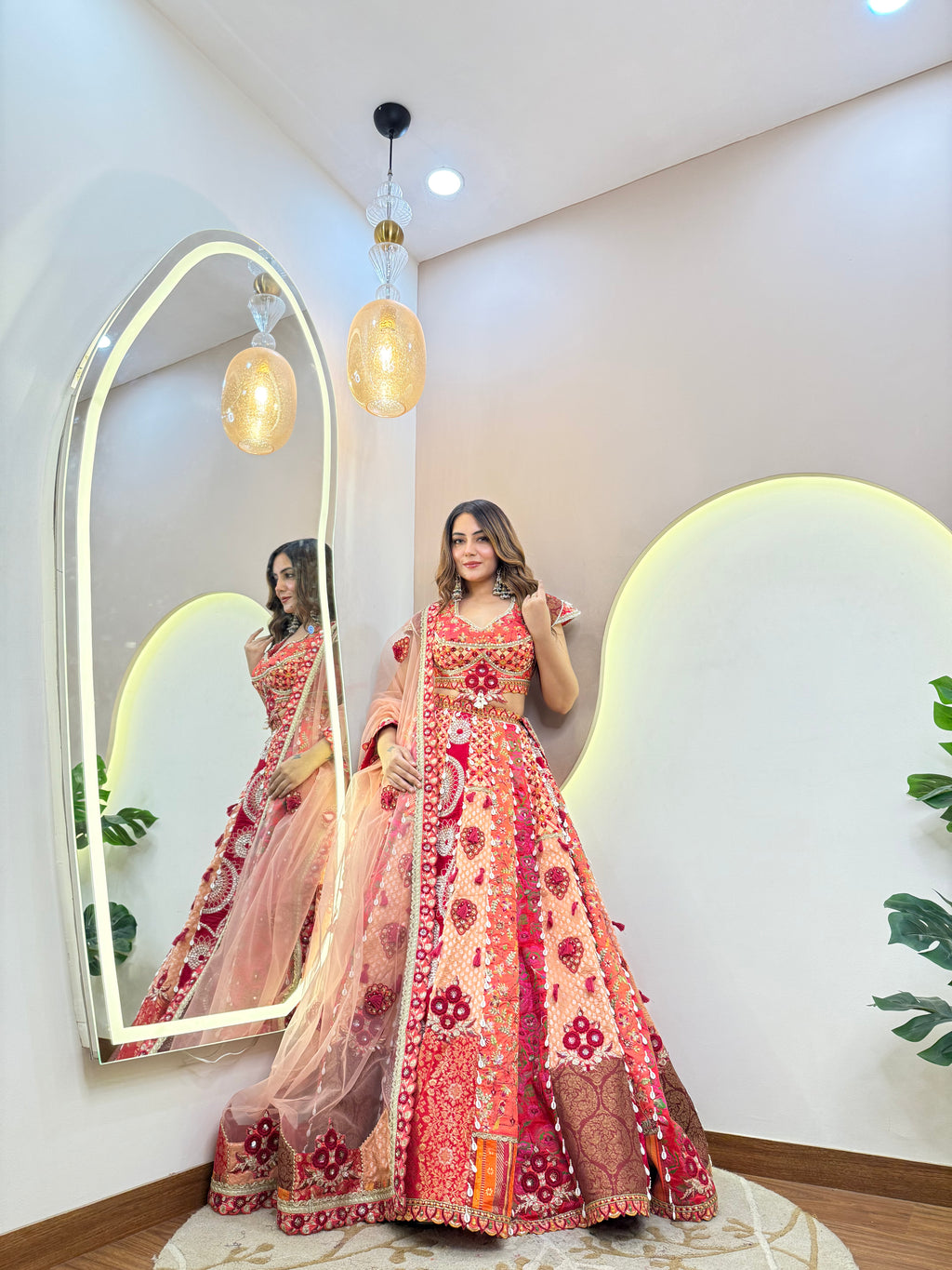 C616 SHELL WORK  MULTI COLOUR LEHNGA CHOLI