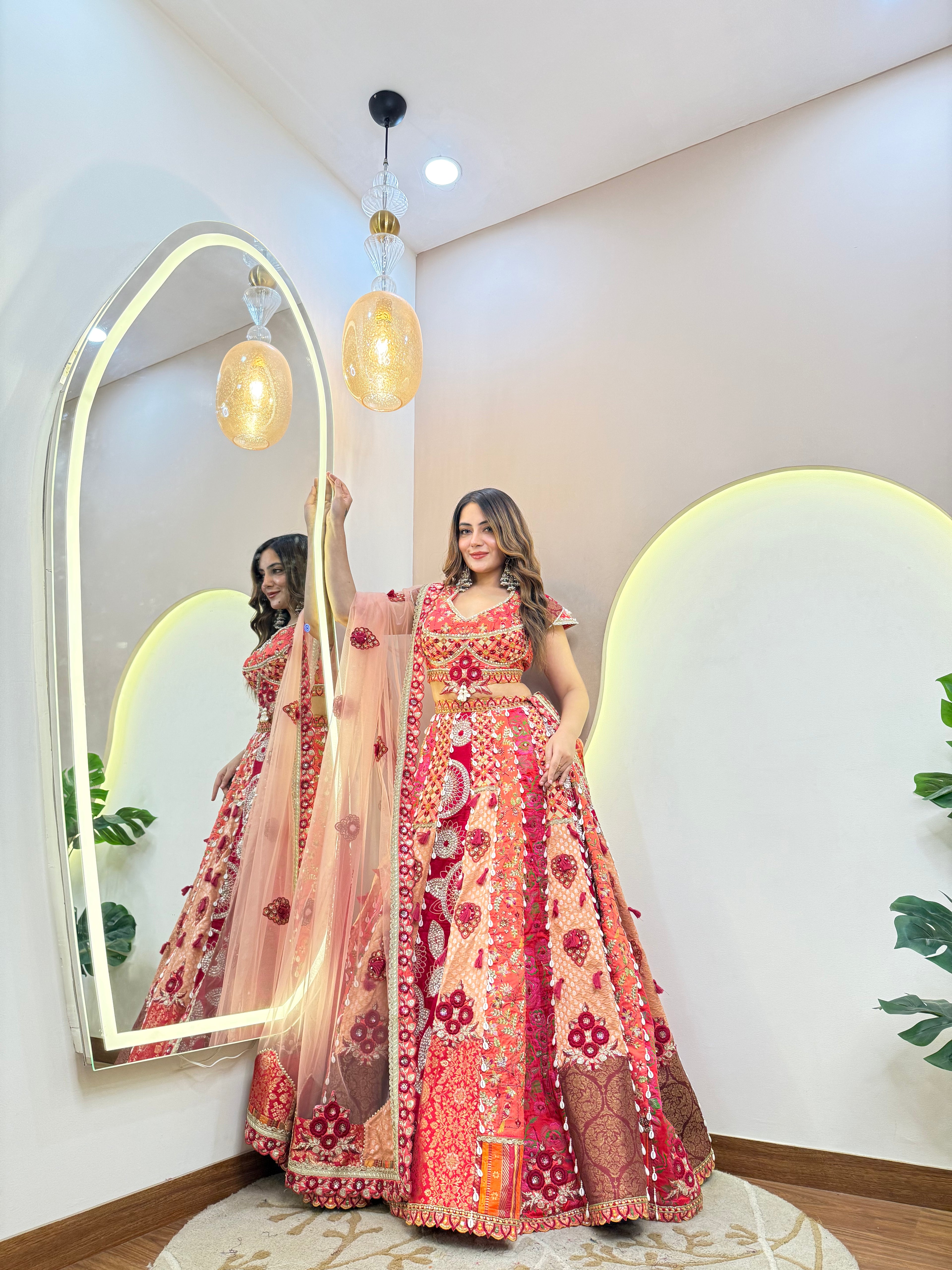 C616 SHELL WORK  MULTI COLOUR LEHNGA CHOLI