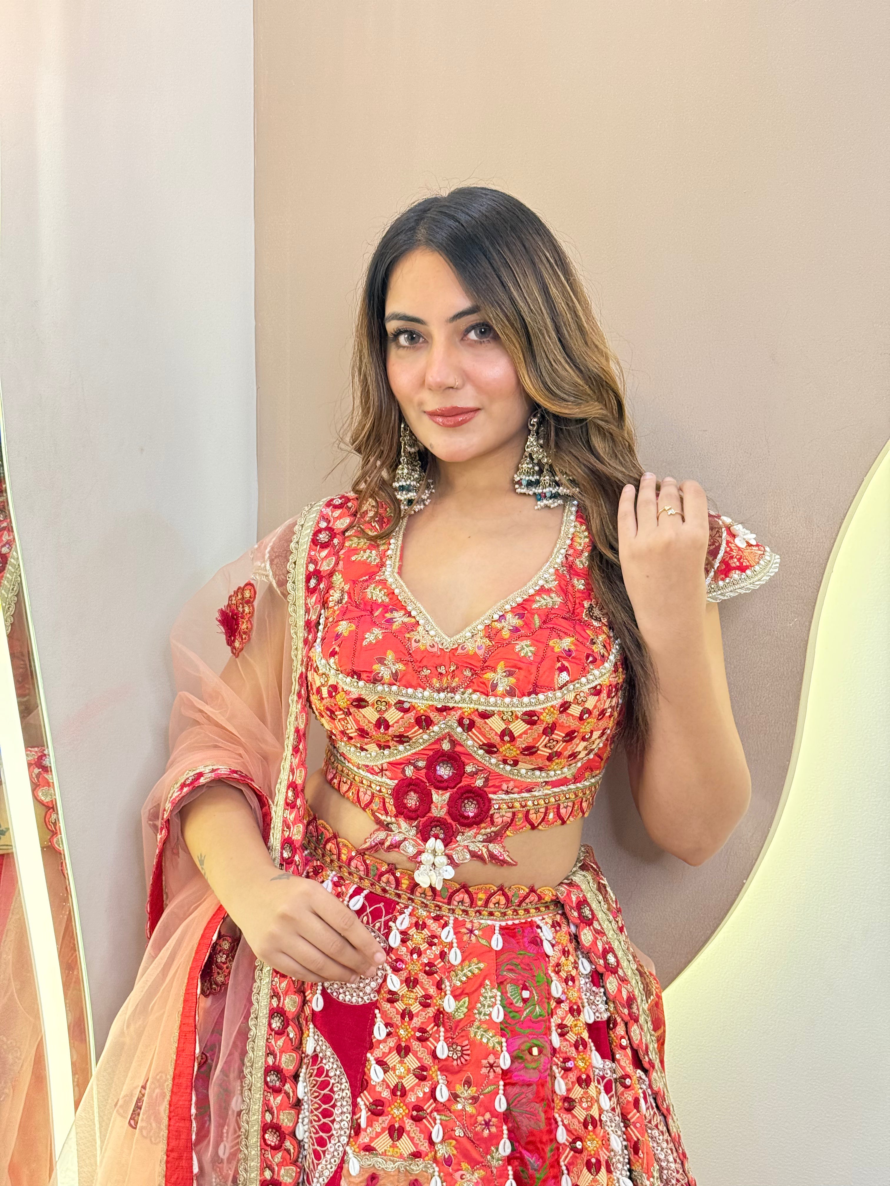 C616 SHELL WORK  MULTI COLOUR LEHNGA CHOLI