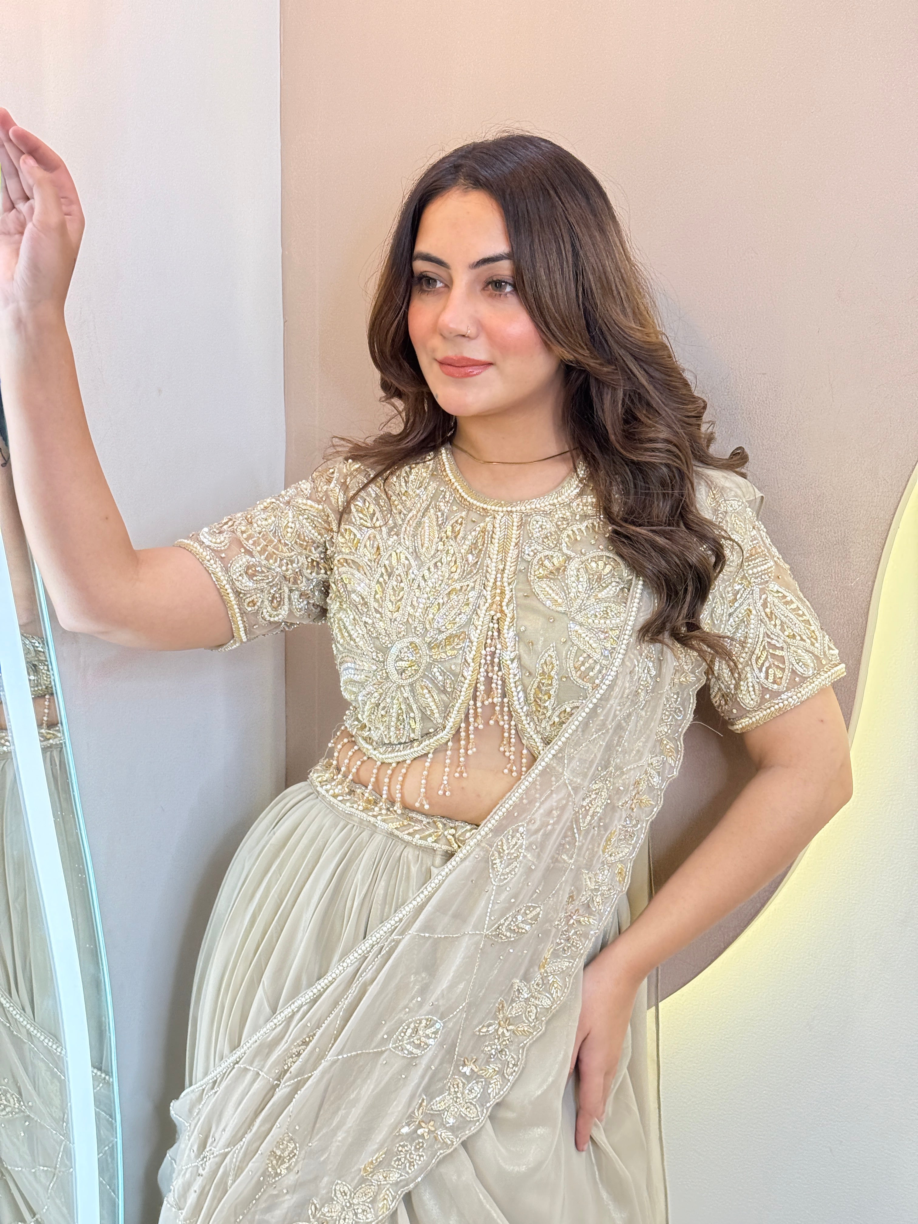 " GREY  COLOUR OUTFIT  " CROP TOP SKIRT