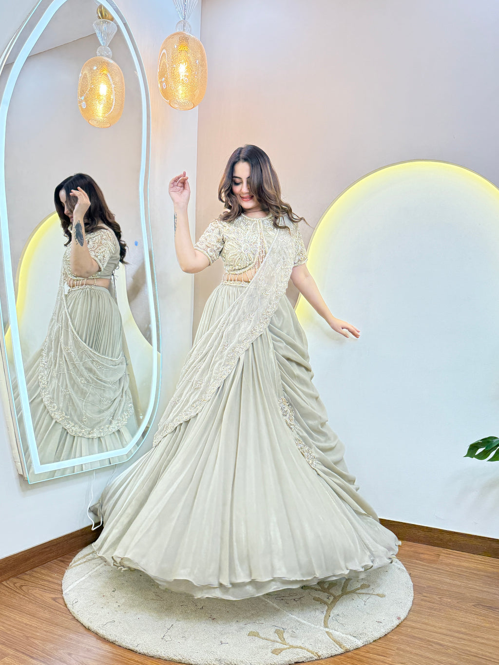 " GREY  COLOUR OUTFIT  " CROP TOP SKIRT