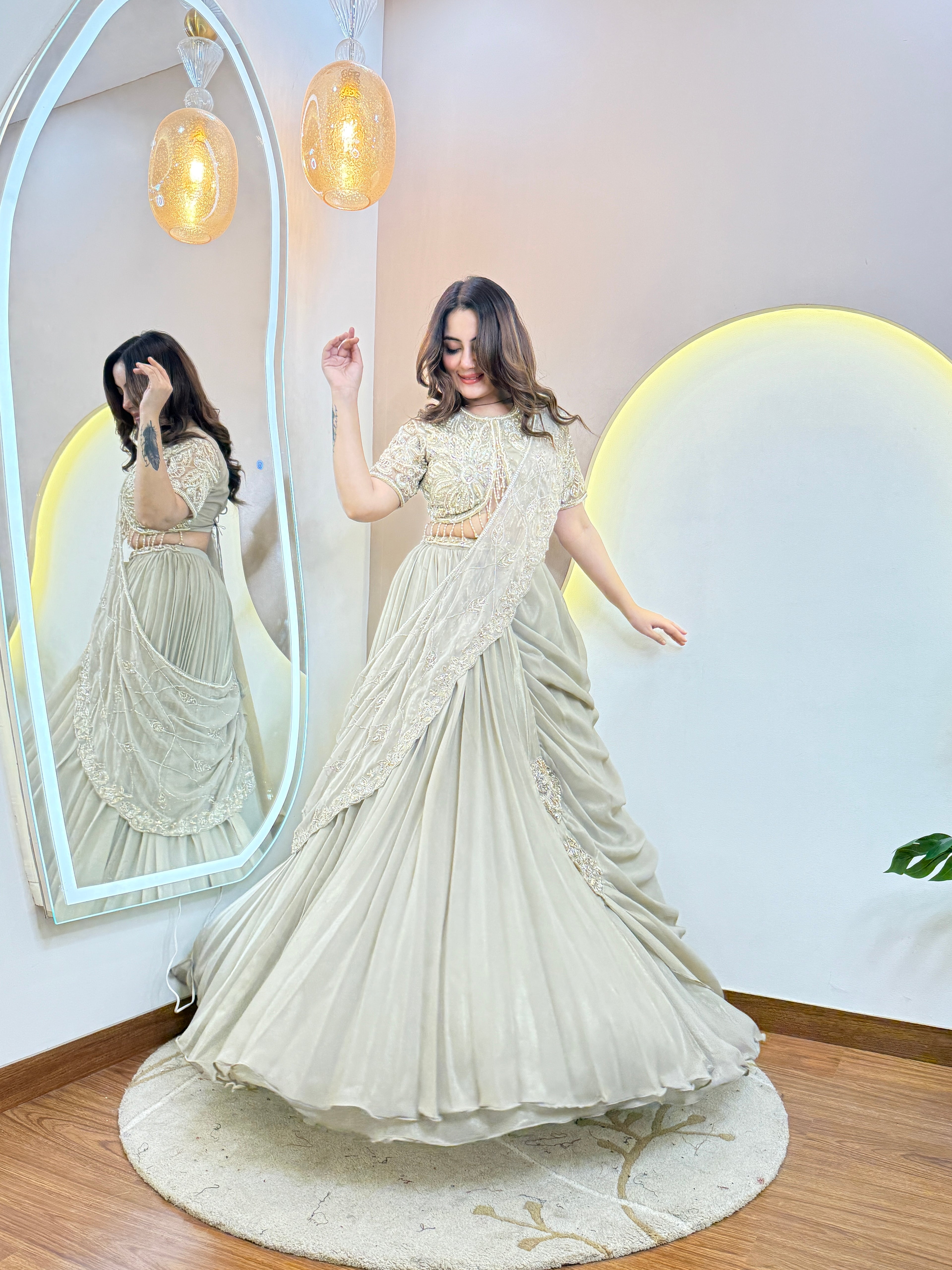 " GREY  COLOUR OUTFIT  " CROP TOP SKIRT