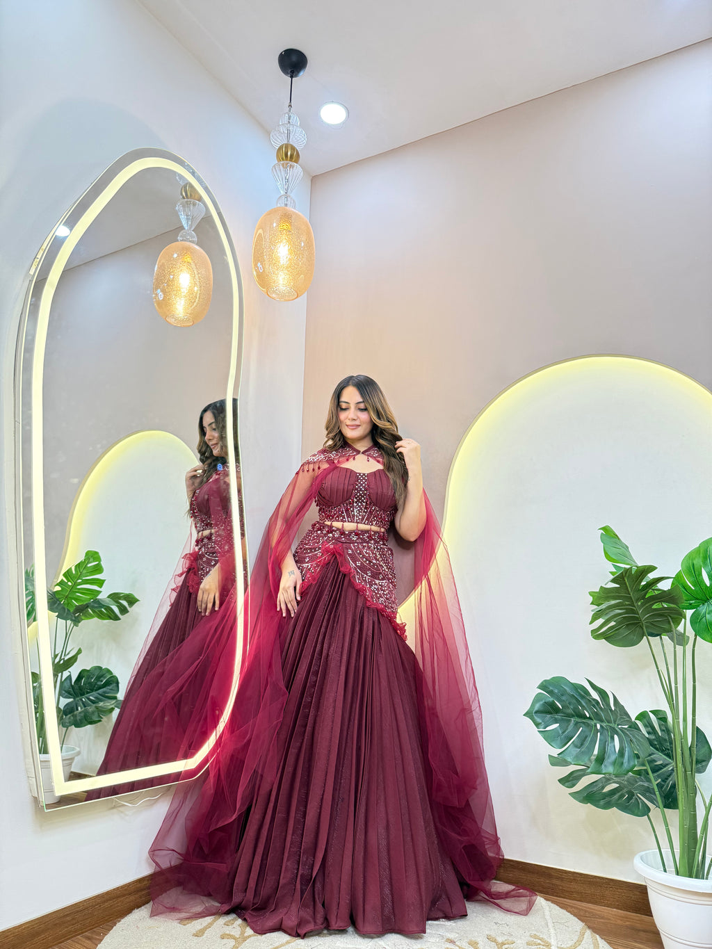 "CAPE STYLE DUPTTA CROP TOP  SKIRT