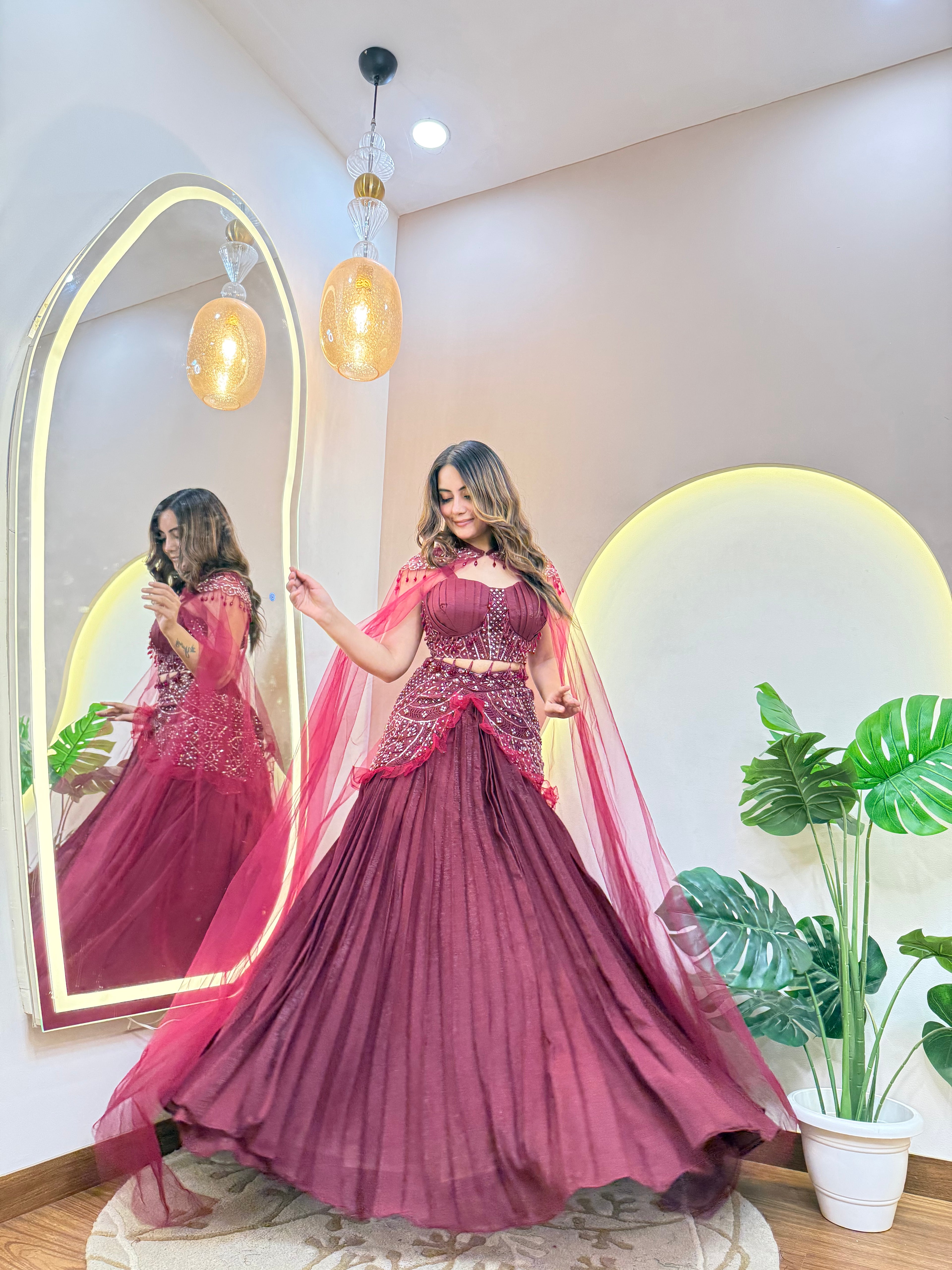 "CAPE STYLE DUPTTA CROP TOP  SKIRT