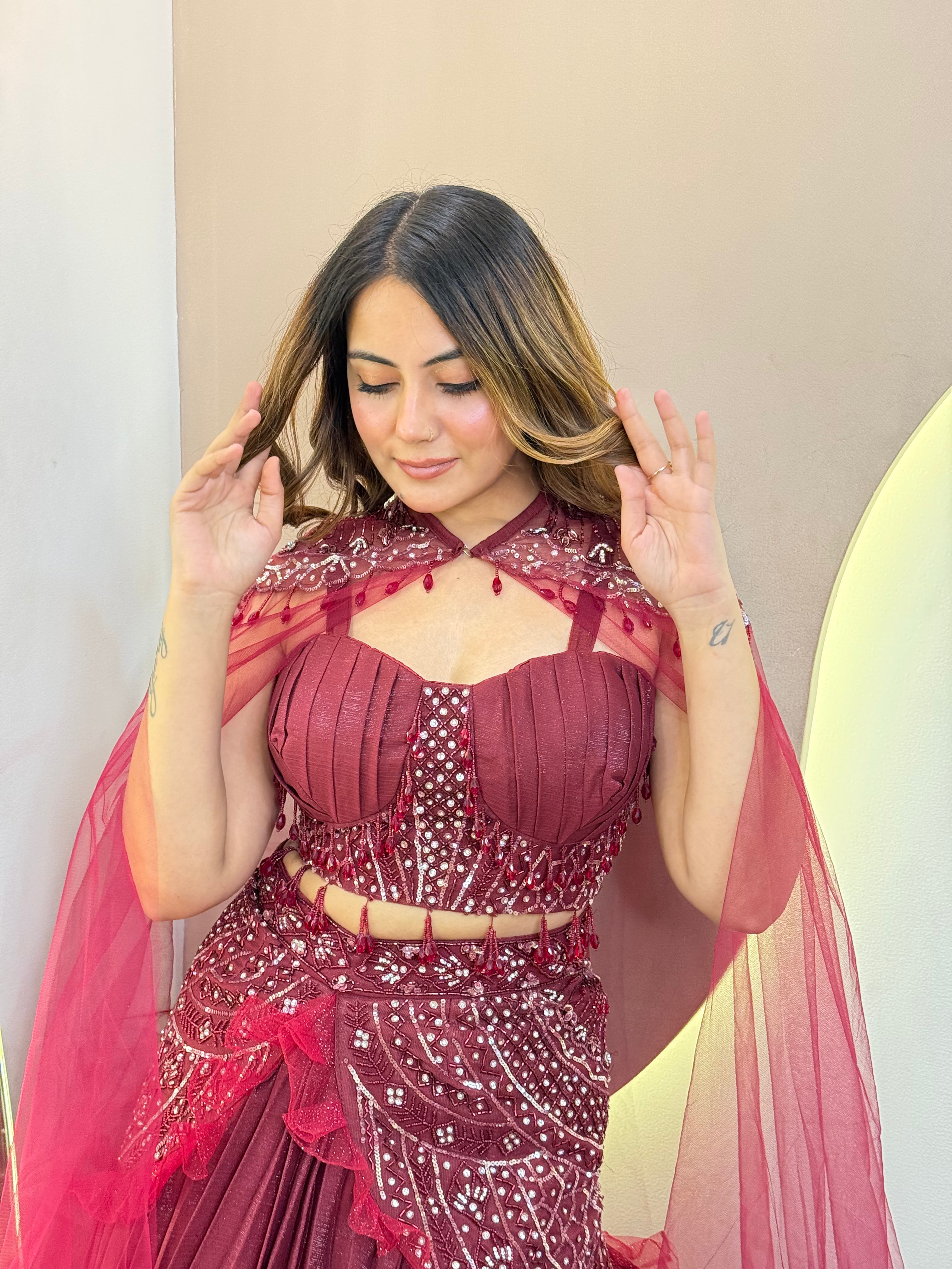 "CAPE STYLE DUPTTA CROP TOP  SKIRT