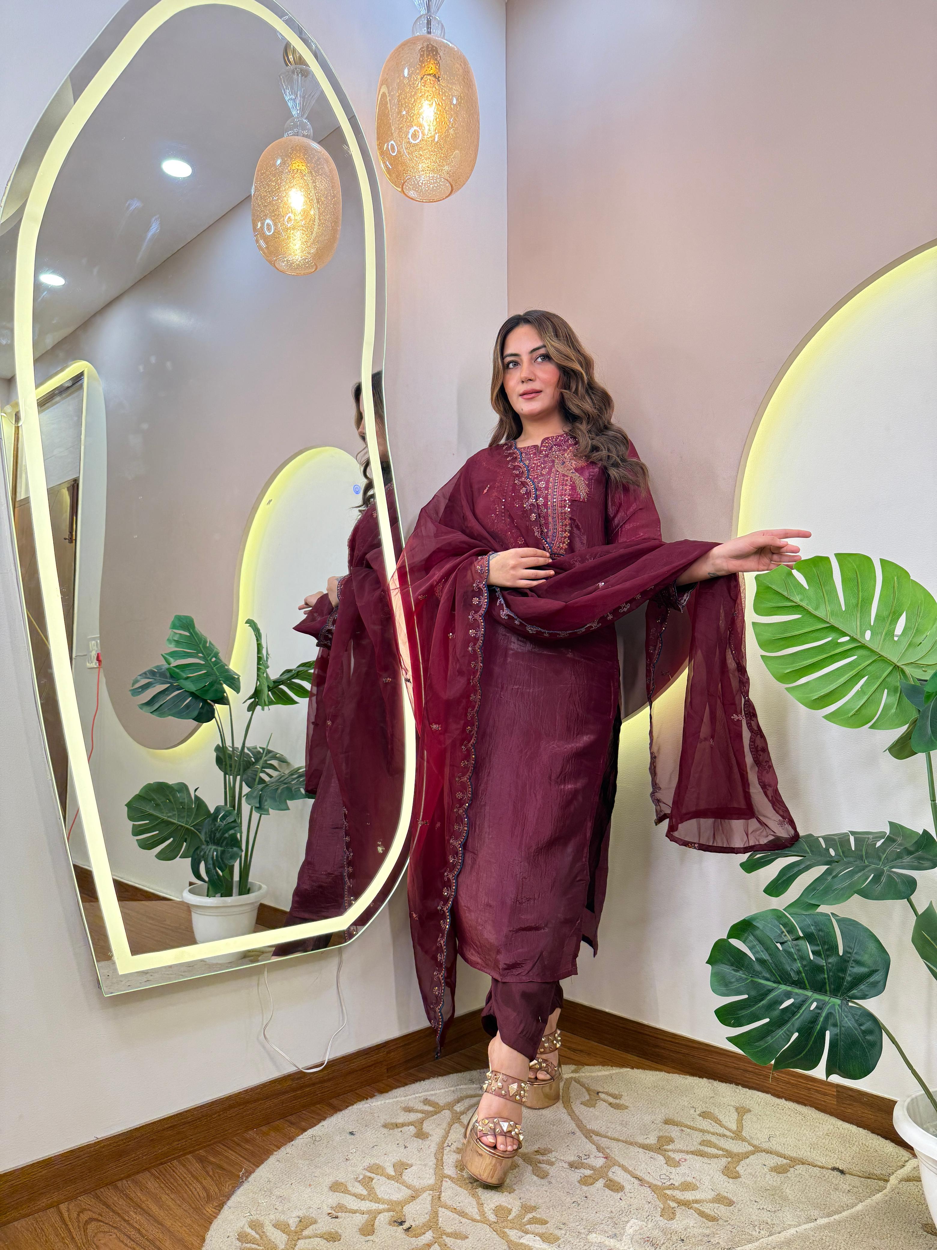 3pc Daily Wear Suit Maroon colour